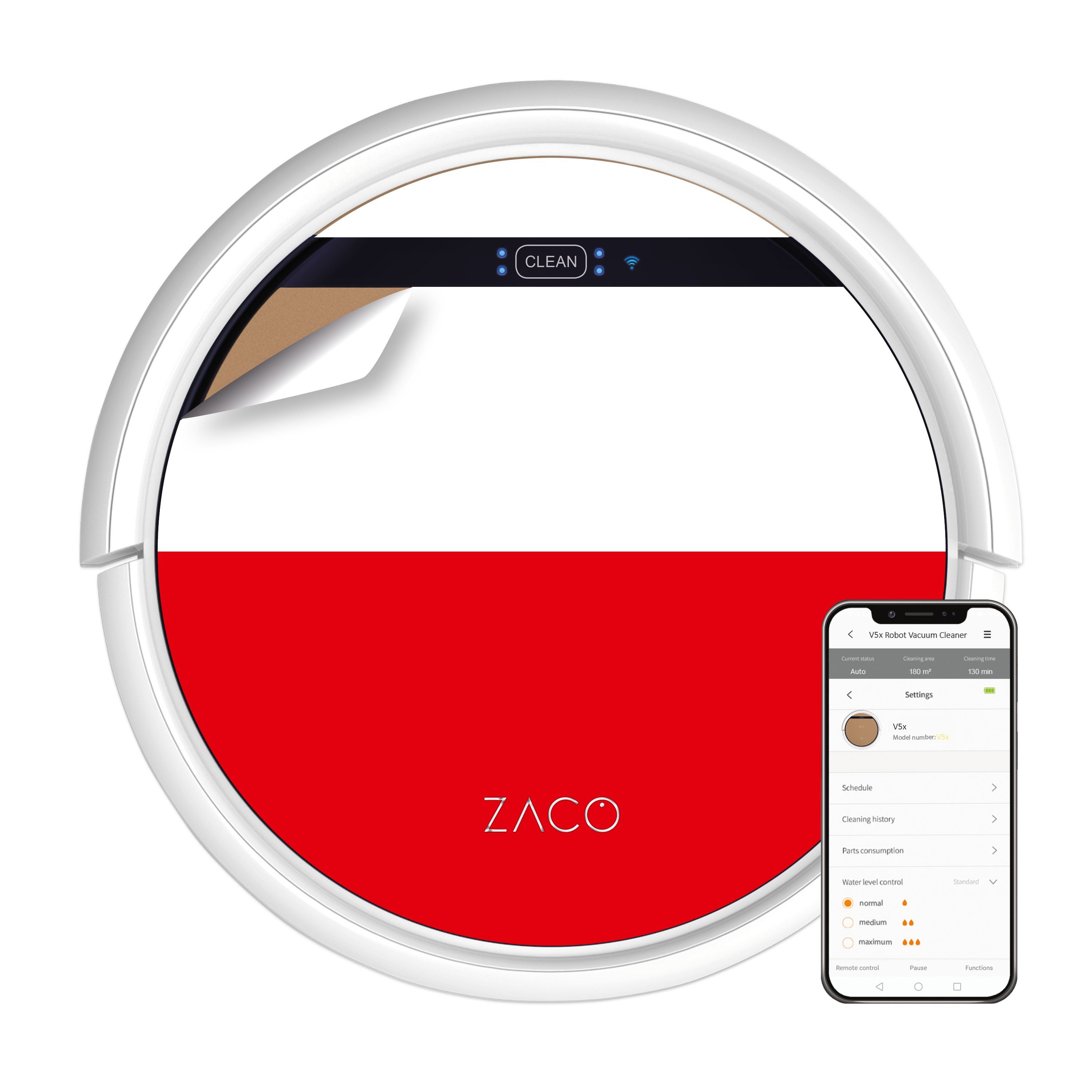 ZACO Nass-Trocken-Saugroboter V5x, 22 W, beutellos, mit Wischfunktion, App, Alexa Sprachsteuerung, Tierhaar, Timer, leise