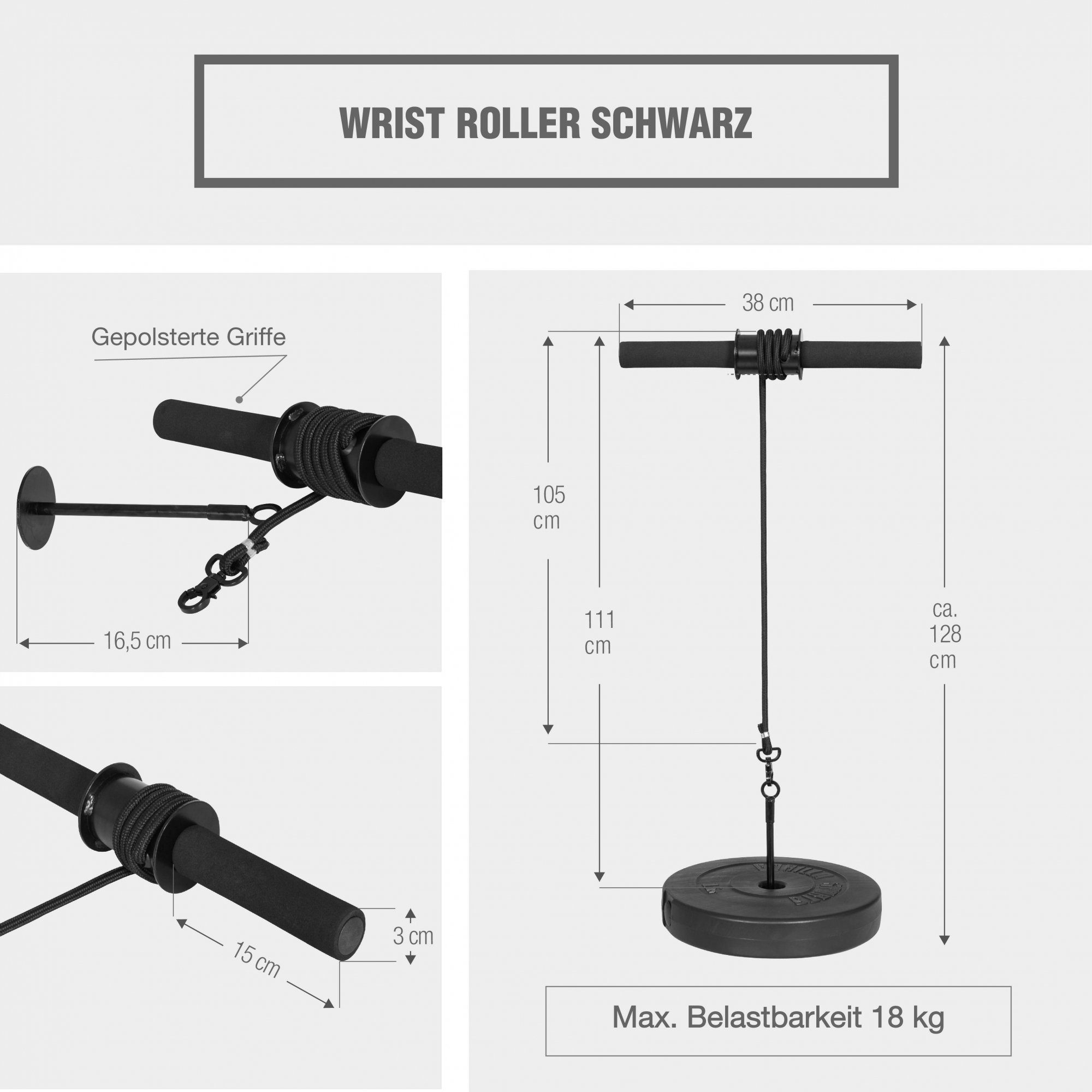Roller - rutschfest, Trainer Handmuskeltrainer Wrist Stahl Unterarmtrainer, Griffkraft - (1-St) SPORTS GORILLA