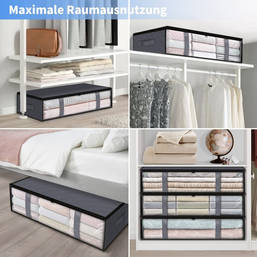 HUGERSTONE Aufbewahrungstasche 4 Stück Unterbett Aufbewahrungsbox, Faltbare Kleidung Aufbewahrung (Set, 4-tlg., 40 L / 75 L), groß Aufbewahrungstasche für Bettd – Bild 3 von 5