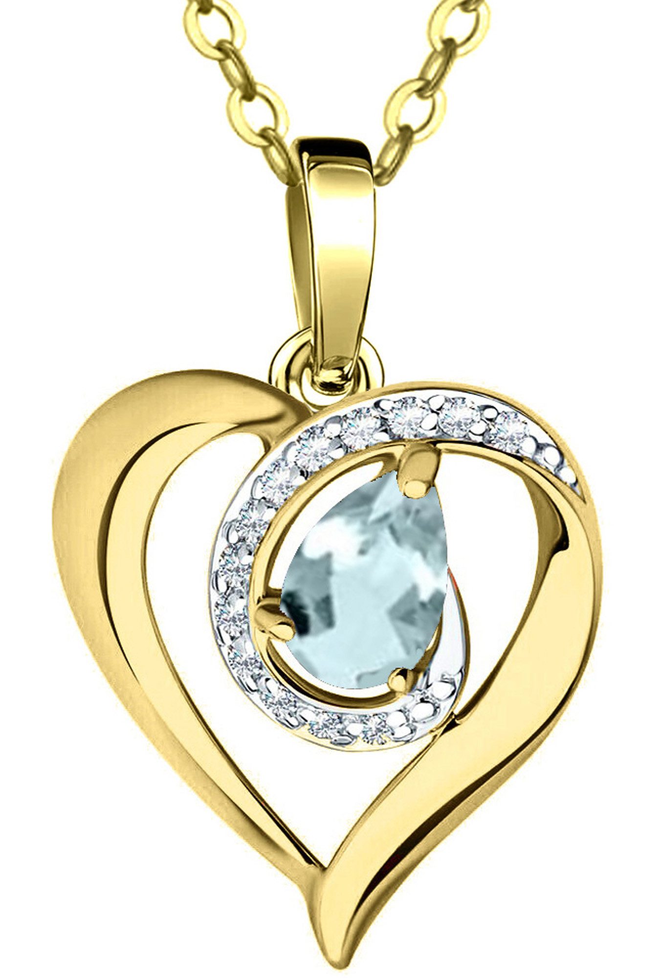 Limana Herzkette echter Aquamarin blau 925 Silber Goldkette vergoldet Damenkette (mit Geschenkdose und Tasche Frauenkette Kette Herz Anhänger Edelstein), Liebesgeschenk Liebe Geschenk für Sie Frauen Damen Freundin Mutter Oma