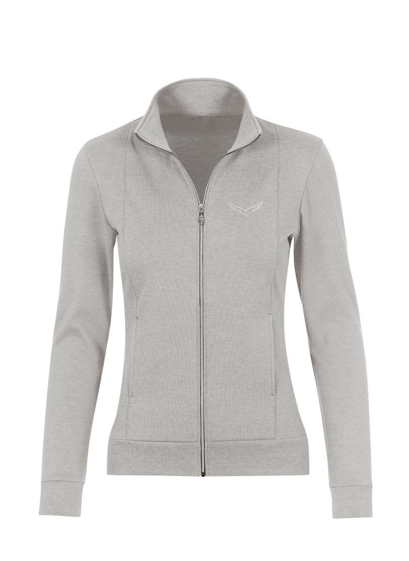 Trigema Sweatjacke TRIGEMA Jacke veredelt Kristallsteinen mit grau-melange