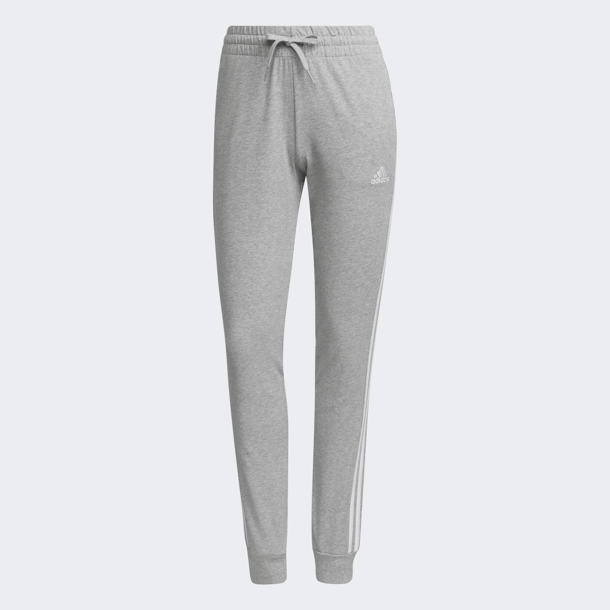 adidas HOSE Grey ESSENTIALS Medium SINGLE 3-STREIFEN White Sportswear / Heather JERSEY Jogginghose