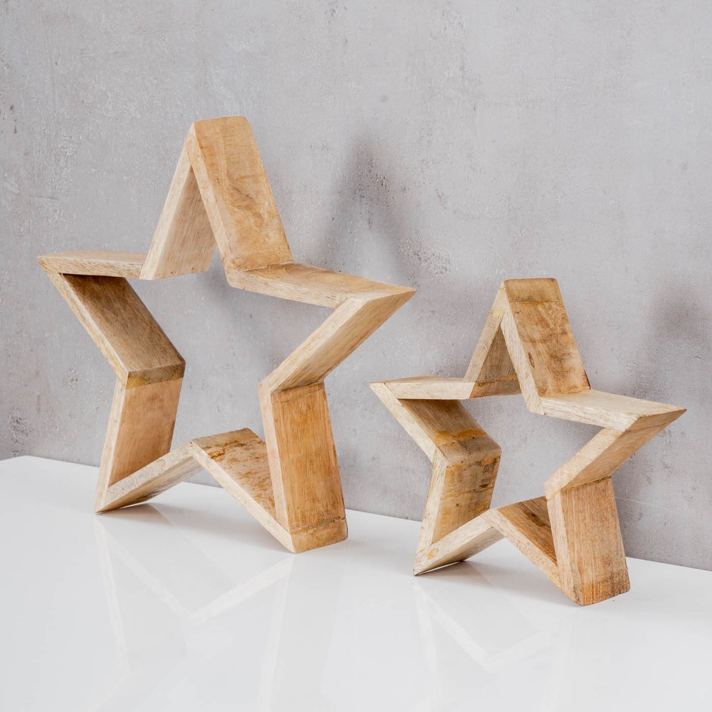 Levandeo® Weihnachtsfigur, 2er Set Holz-Sterne 20-30cm Mango Holz Natur Bra günstig online kaufen