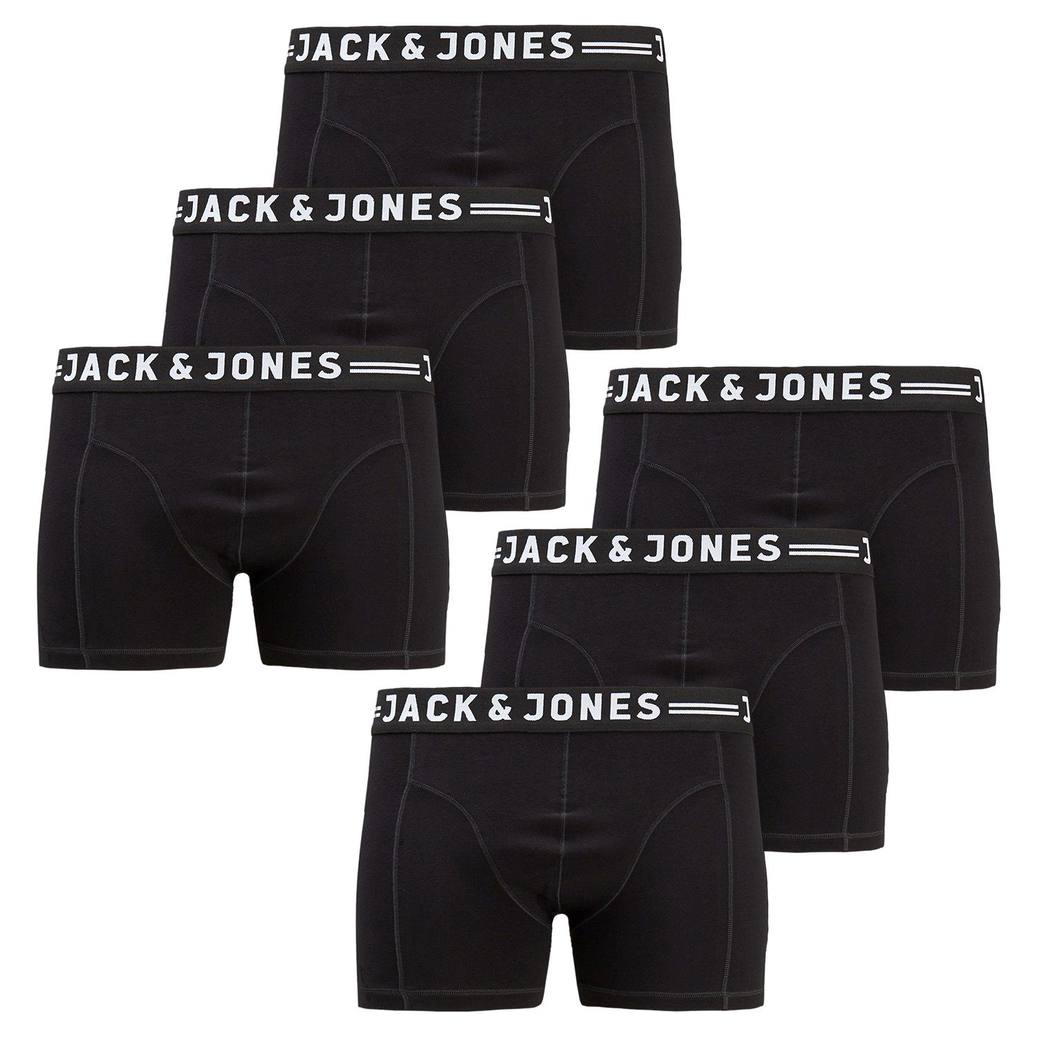 Jack (6-St) Pack & SENSE (12081832) Logo mit Jones 6er Black Webbund Black waistband Boxershorts