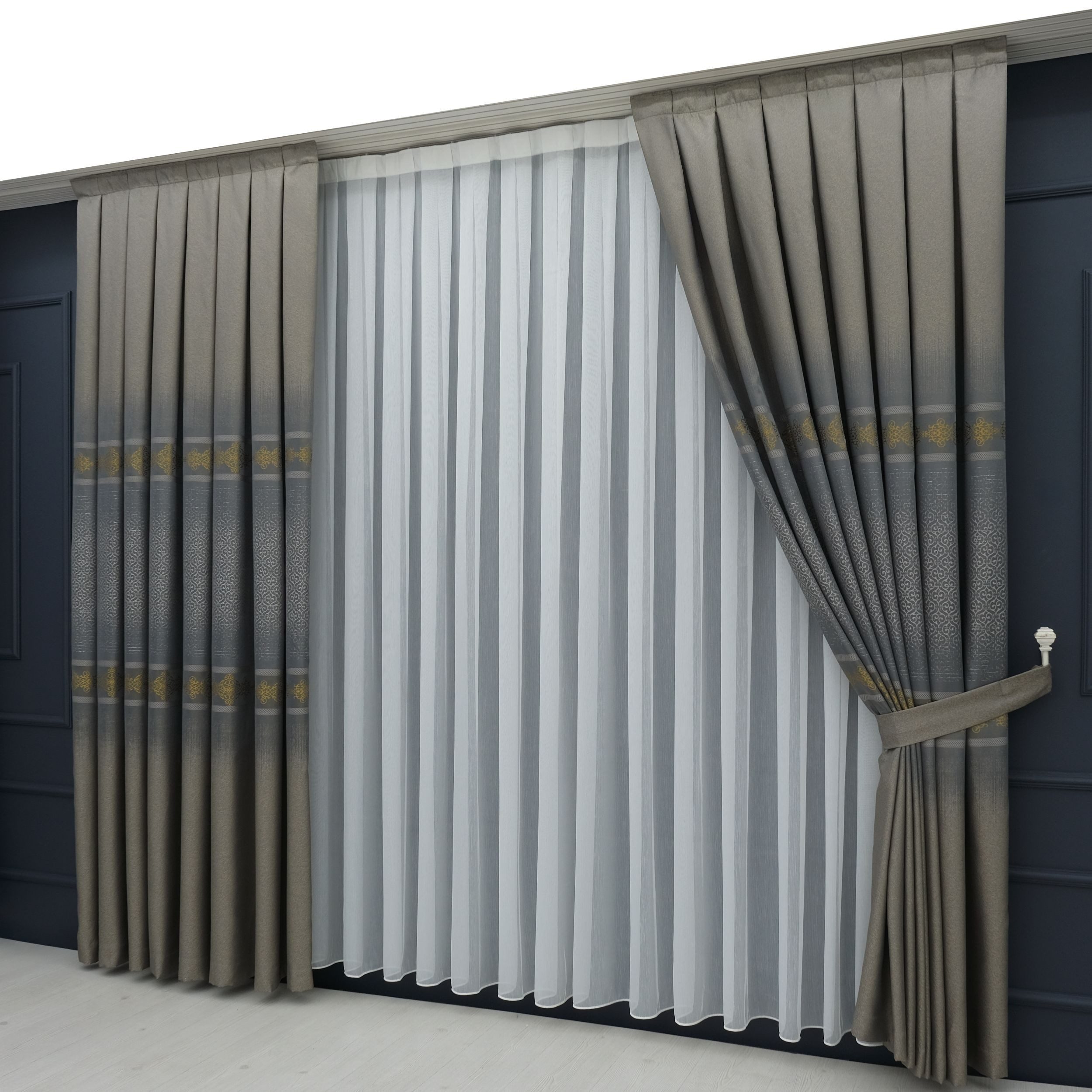 Gardinen by Justyna Vorhang Komplett-Set Vorhang Grau – Falten mit Store (5 St), Kräuselband, Fertiggardine, Halbtransparent, Faltenband, Komplett-Set, Pflegeleicht