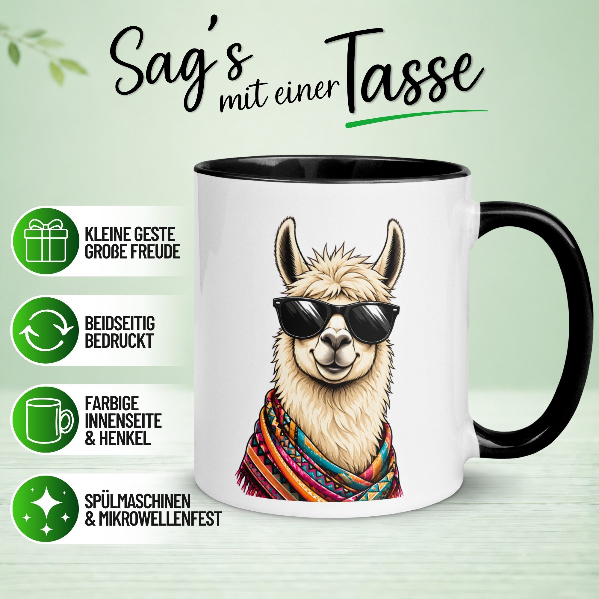 Momentals Tasse Lama – „Cooles Lama mit Sonnenbrille“ – lustiger Geschenk Becher, Gratis Versand · Links-&Rechtshänder · Spülmaschinenfest
