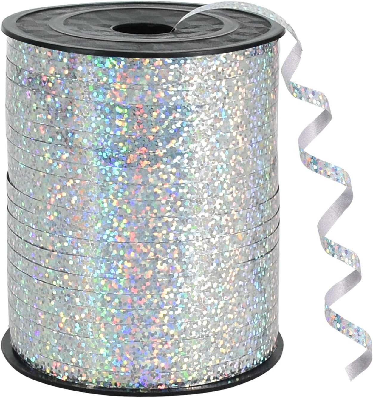 FELIXLEO Geschenkband Laser Geschenkband Silber 5 mm 400 m Ballonband Geschenkverpackung