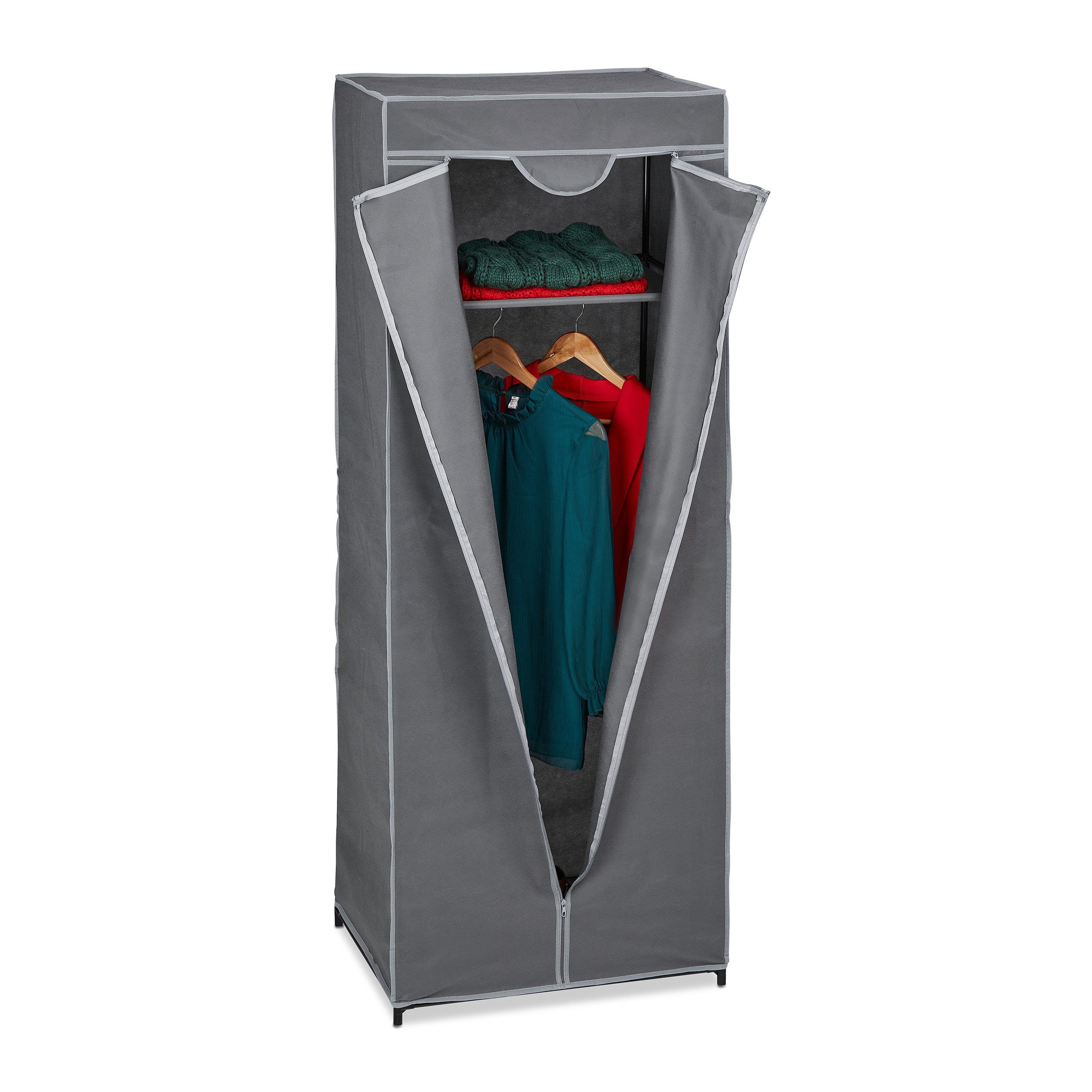 relaxdays Stoffschrank mit Kleiderstange Anthrazit günstig online kaufen