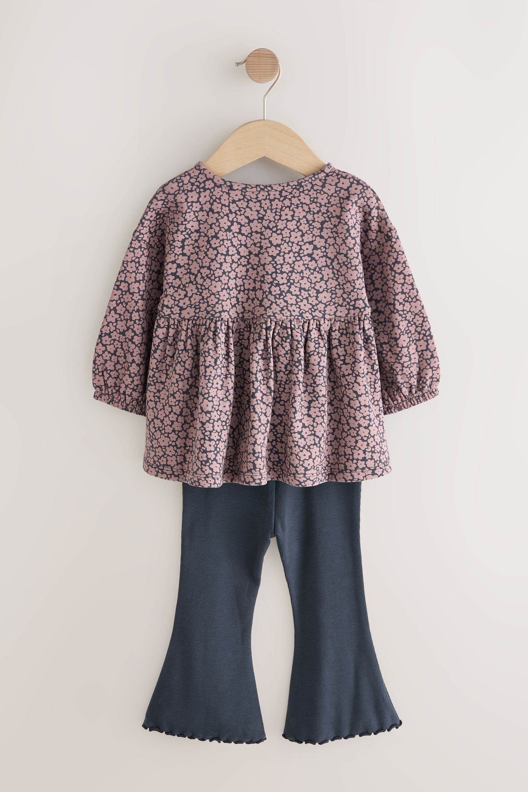 Next Langarmshirt & Leggings Schößchenoberteil und Schlagleggings im Set (2-tlg)