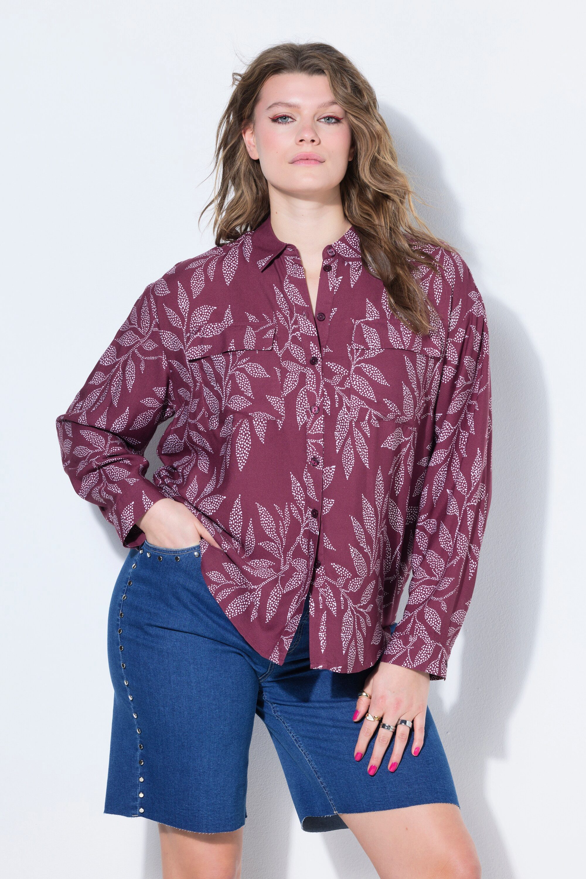 Hemdbluse Hemd Boxy Shape Krepp Print