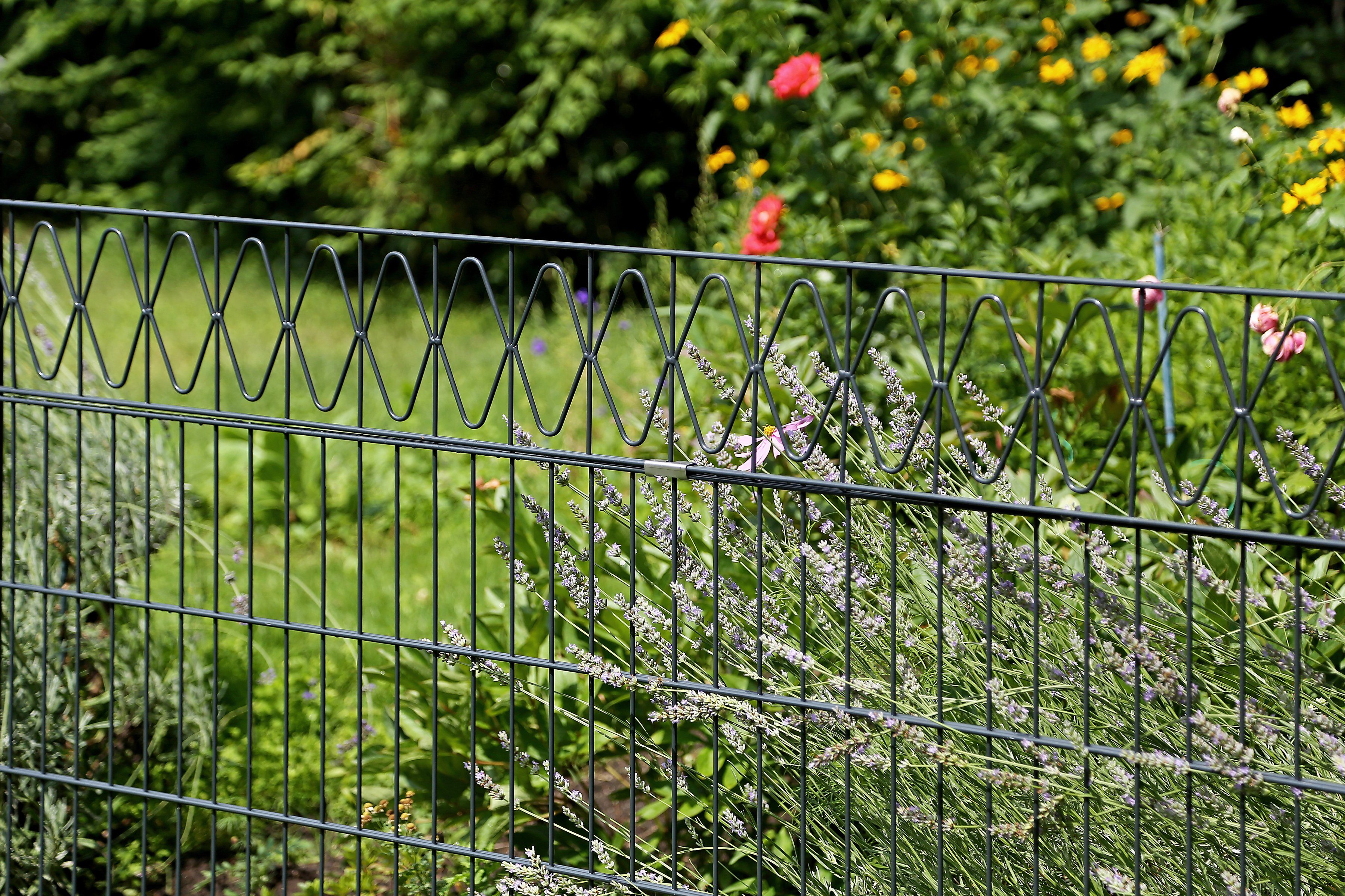 Alberts Doppelstabmattenzaun mit verschiedenen Dekorelementen, (Set), anthrazit, Höhe: 100-160cm, Gesamtlänge: 10-20m, zum Einbetonieren