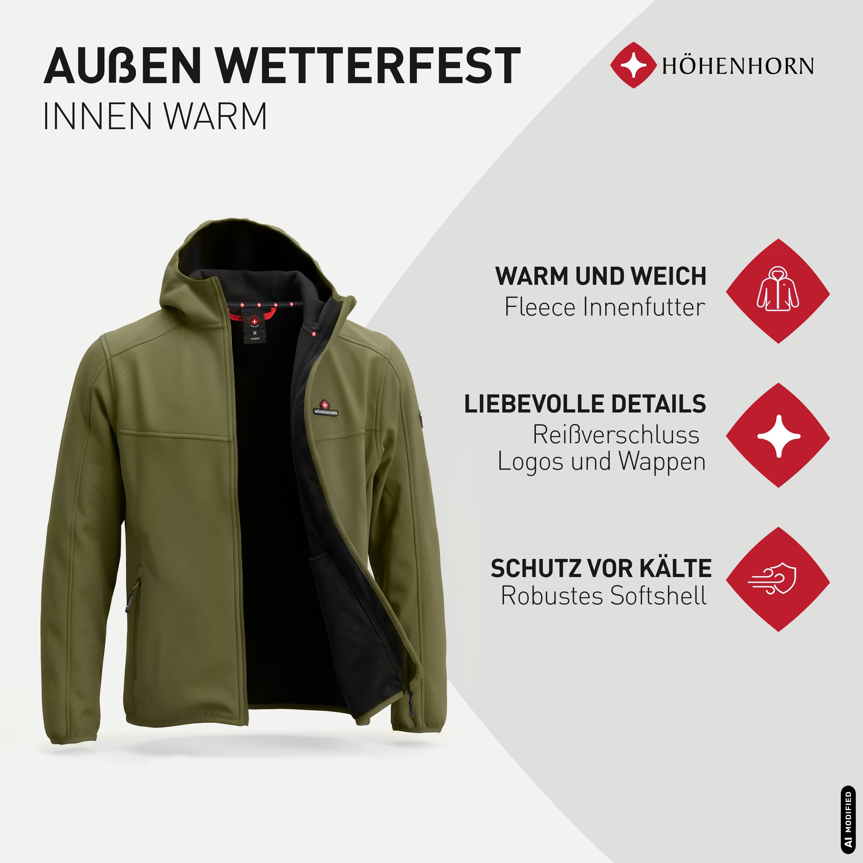 Höhenhorn Softshelljacke Alpberg Herren leichte Jacke für Männer Outdoor Übergangsjacke Microfleece-Innenfutter, Atmungsaktiv – Bild 5 von 5