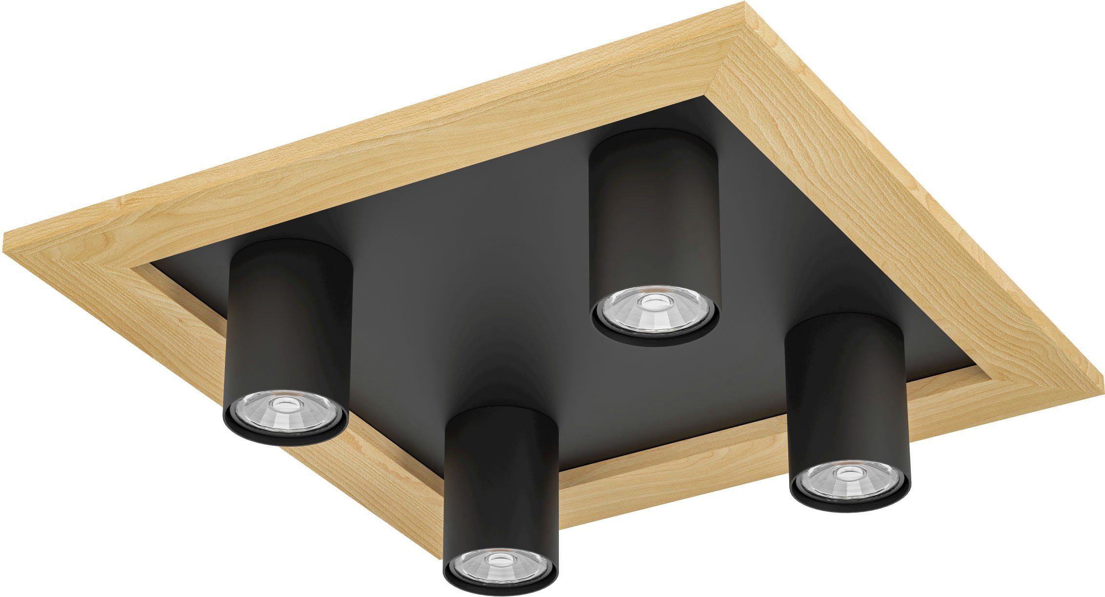 EGLO Deckenleuchte VALCASOTTO 1, ohne Leuchtmittel, Leuchtmittel wechselbar, Deckenleuchte in schwarz und braun aus Stahl, Holz