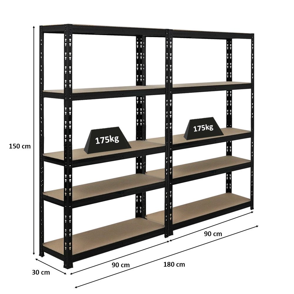 PROREGAL® Schwerlastregal MegaDeal 2 Stück APOLLO 150x90x30cm Fachlast 175kg Schwarz, 2-tlg. – Bild 2 von 5