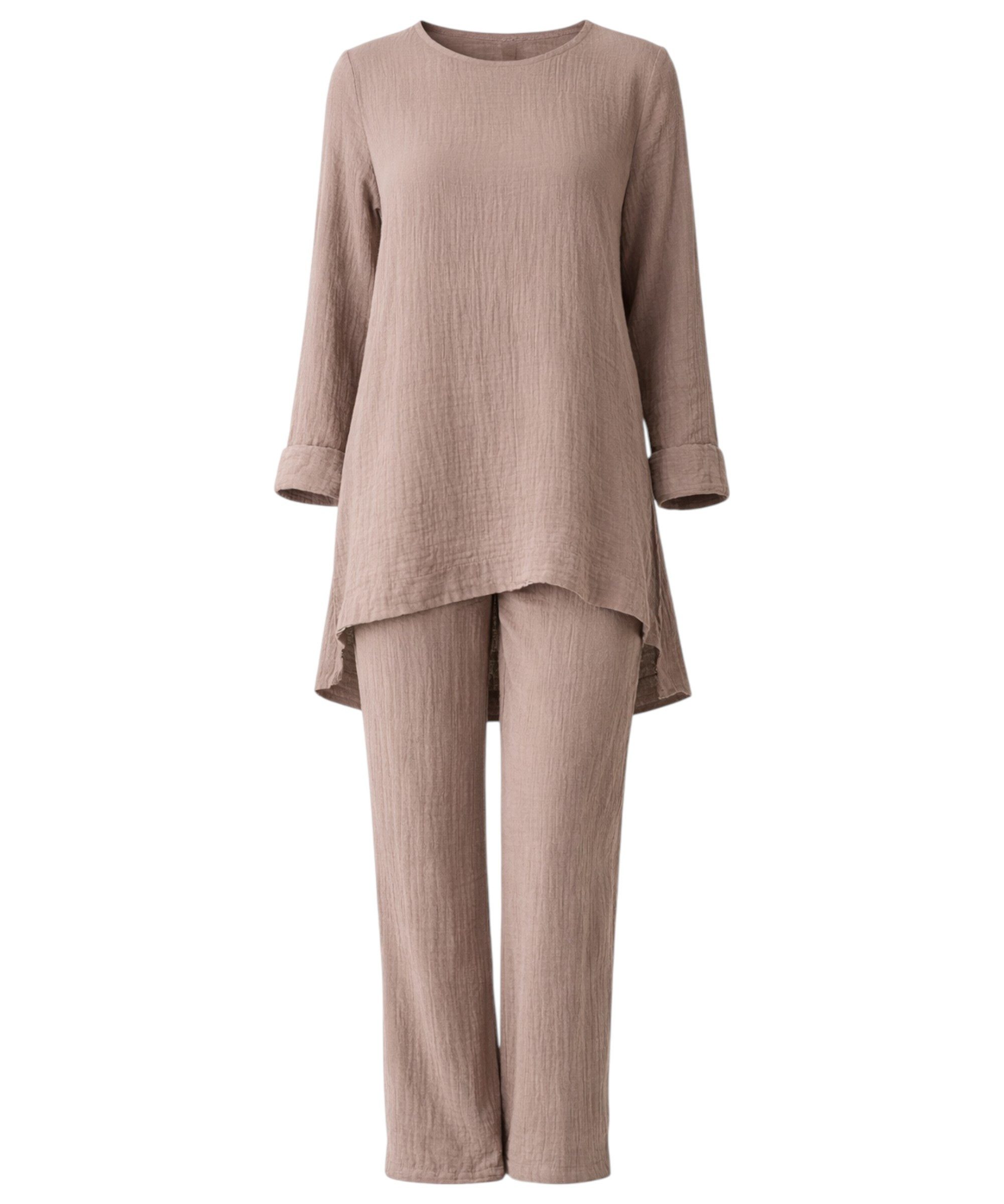 WENOR Hosenanzug Tunika Set aus Musselin 100 % Baumwolle Modest Fashion (Zweiteilig, 2-tlg., Tunika & Hose) Verlängertes Rückenteil, Zweiteiler mit Tunika und weiter Hose