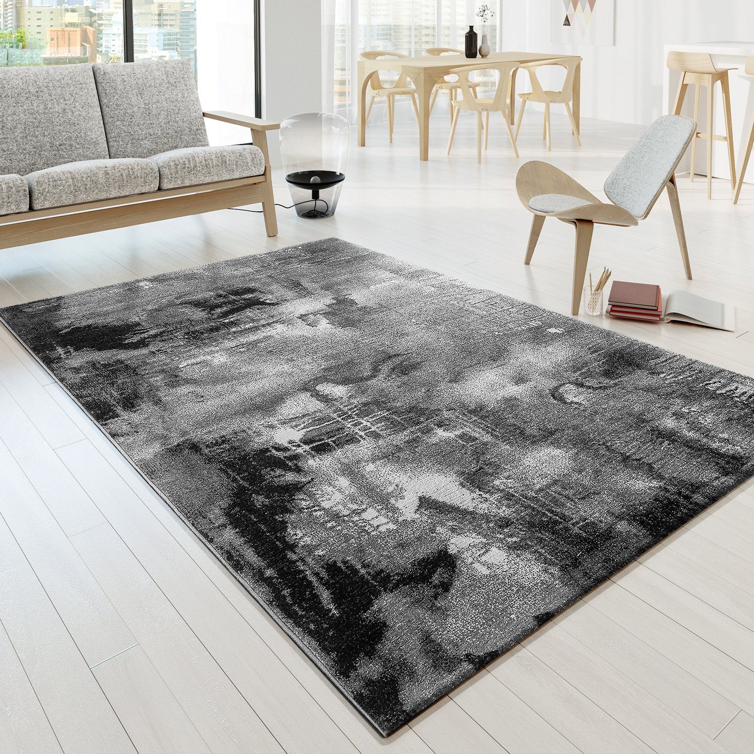 Abstrakte Teppich Höhe: rechteckig, Designs, Kurzflor TT Teppich mm Wohnzimmer Grau Soft Bunt Home, 16 Modern