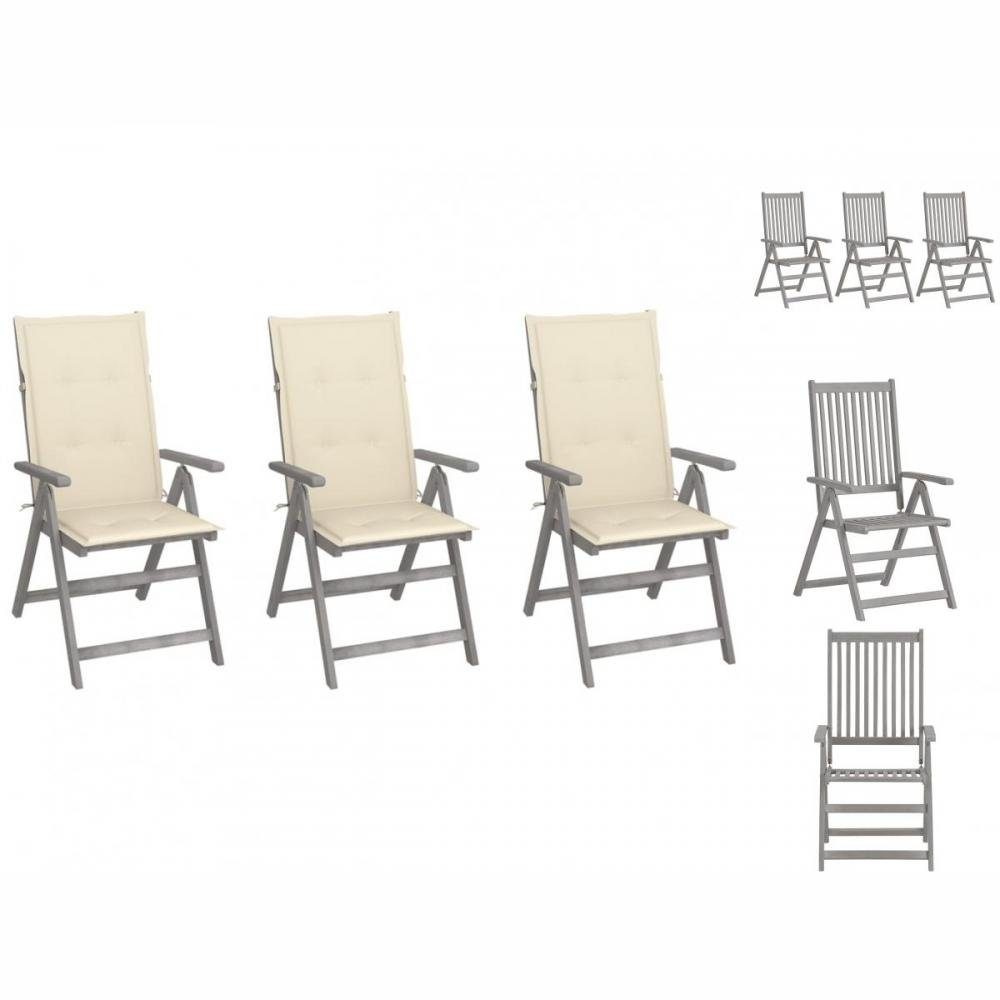 vidaXL Gartenstuhl Verstellbare Gartenstühle mit Akazie Holz Auflagen Massivholz Stk 3
