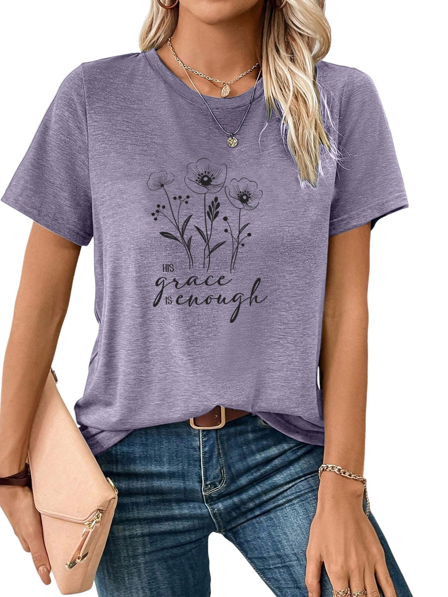 PYLIKE Kurzarmshirt Bequemes Shirt Damen Sommer Basic-Shirt mit Blumen und günstig online kaufen
