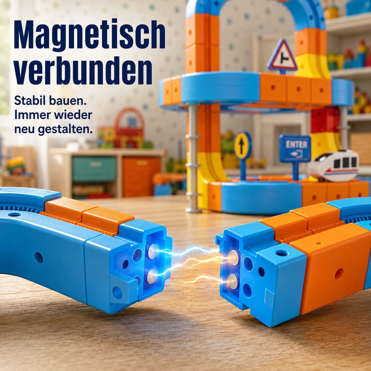 ibettertec Magnetspielbausteine – Bausteine mit Auto für kreatives Bauen Magnetspielbausteine, (Set, 80 St., 80‑teiliges), für abwechslungsreiche Streckenbauwei – Bild 4 von 5