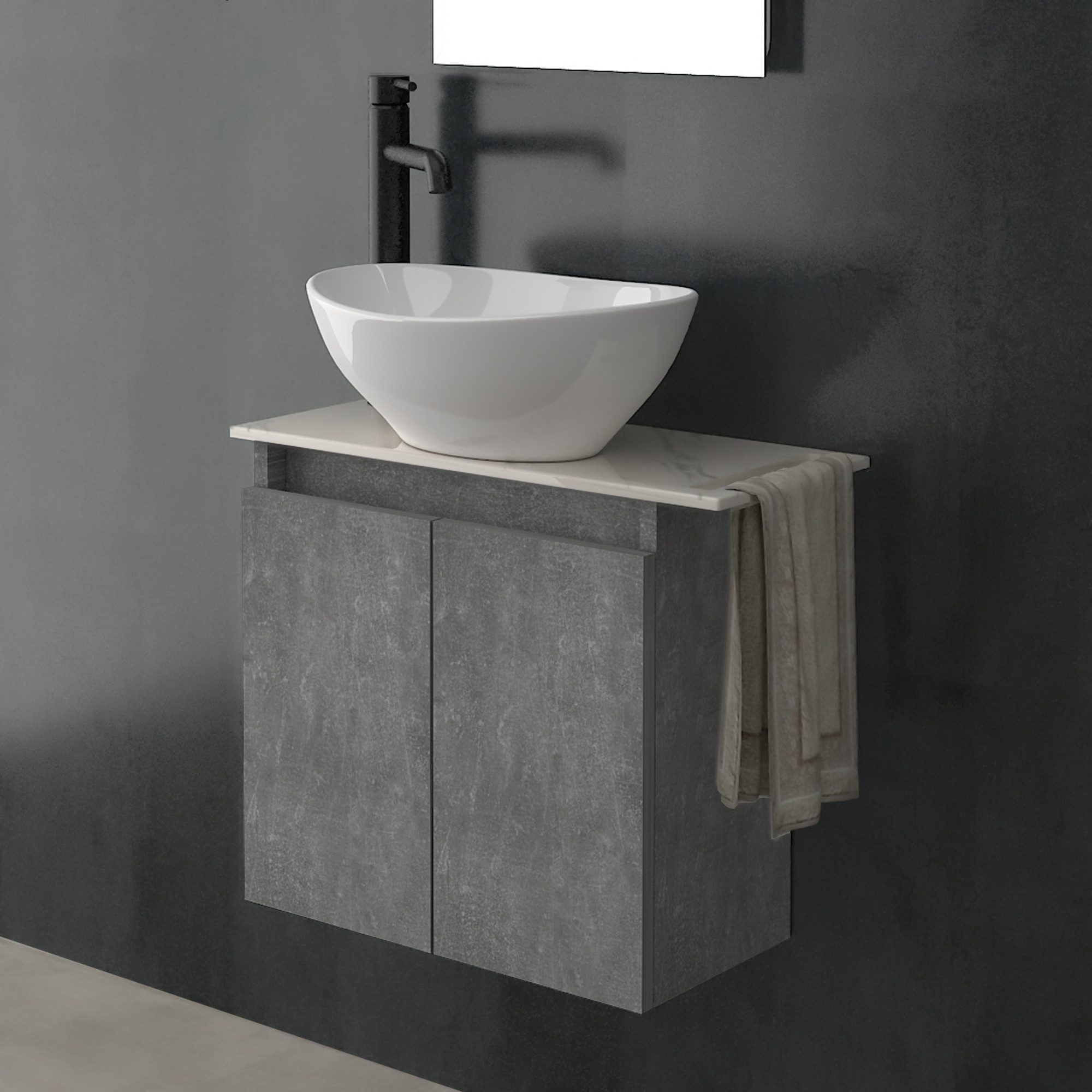 Alpenberger Waschtisch Aufsatzwaschbecken mit Unterschrank, WC Waschbecken mit Unterschrank (Waschtisch mit Unterschrank hängend, Waschtischplatte mit Waschbecken), MDF/MFC Waschbeckenunterschrank Cement