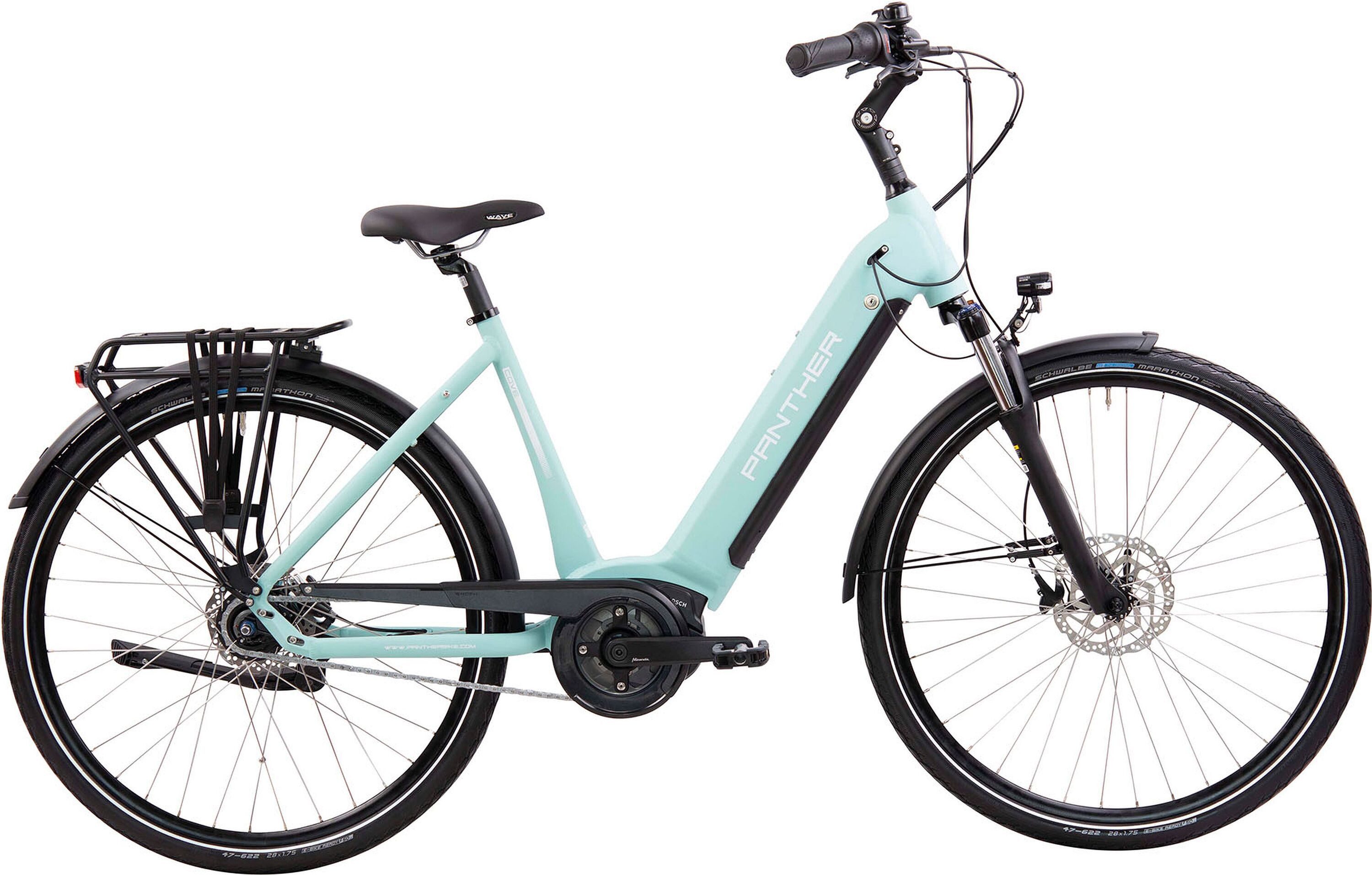 Panther E-Bike, 8 Gang Nabenschaltung 8-Gang Shimano Nexus Freilauf Disc, Nabenschaltung 8-Gang Shimano Nexus Freilauf Disc, Mittelmotor, 400 Wh, Elektrobike E-City Maruka 2.0 Wave
