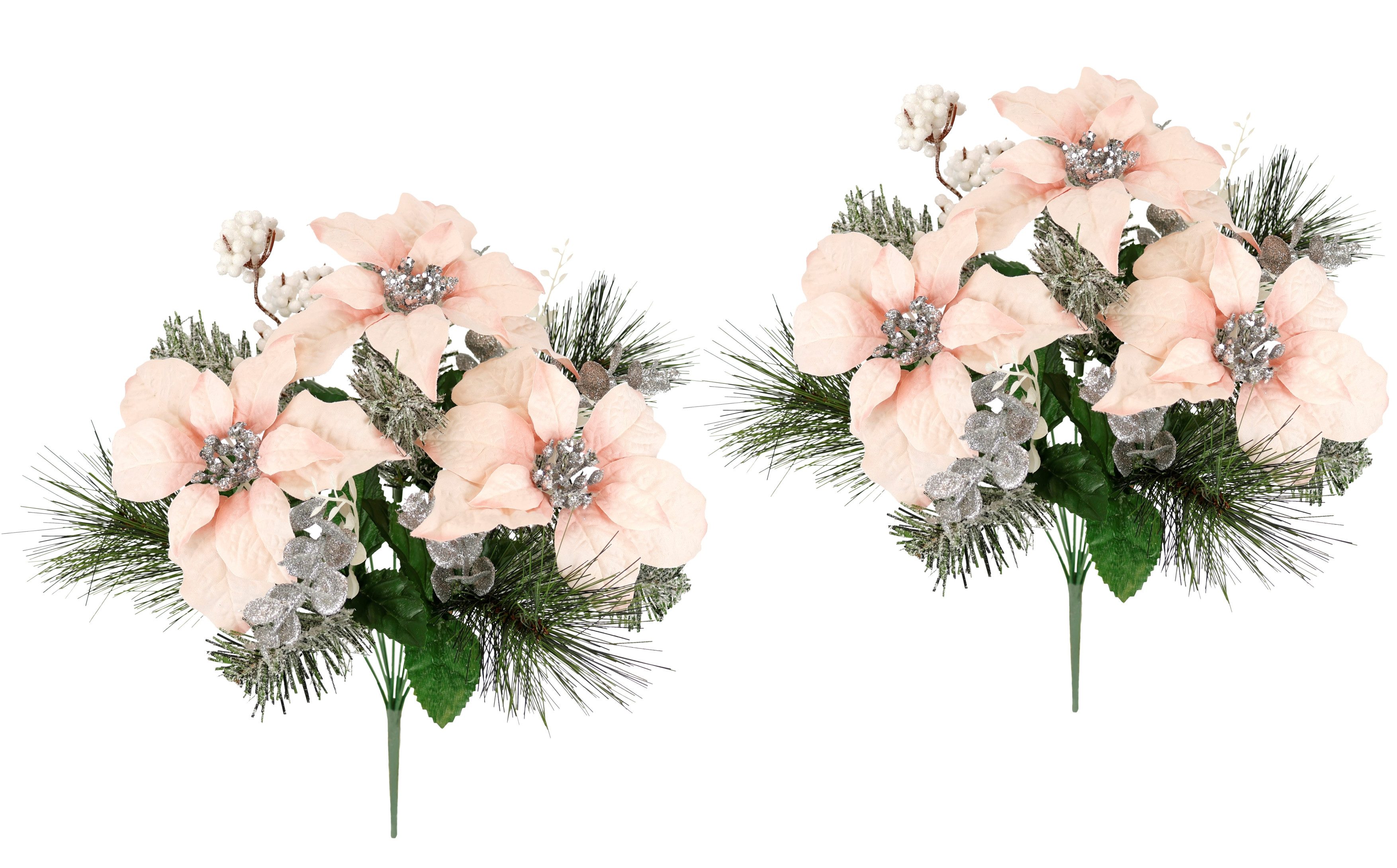 Kunstblumenstrauß Bouquet Poinsettia mit Tannenzweigen Christstern, I.GE.A., Höhe 45 cm, 2er Set Eukalyptus Baumwolle Adventsdeko Weihnachtsdeko Christstern
