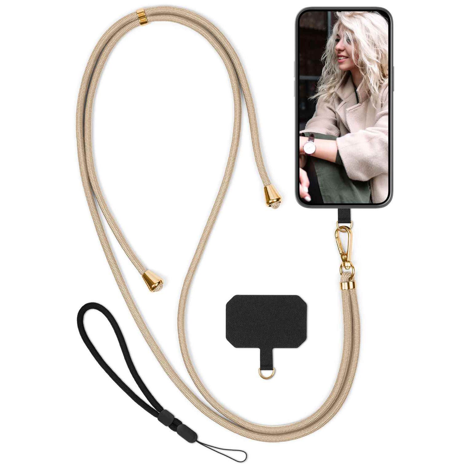 moex Handykette für Huawei Pura 70 Ultra Handyband ohne Hülle Unleash Gold 6,8 Zoll, Umhängeband mit Karabiner Handy Kette zum Umhängen Band abnehmbar