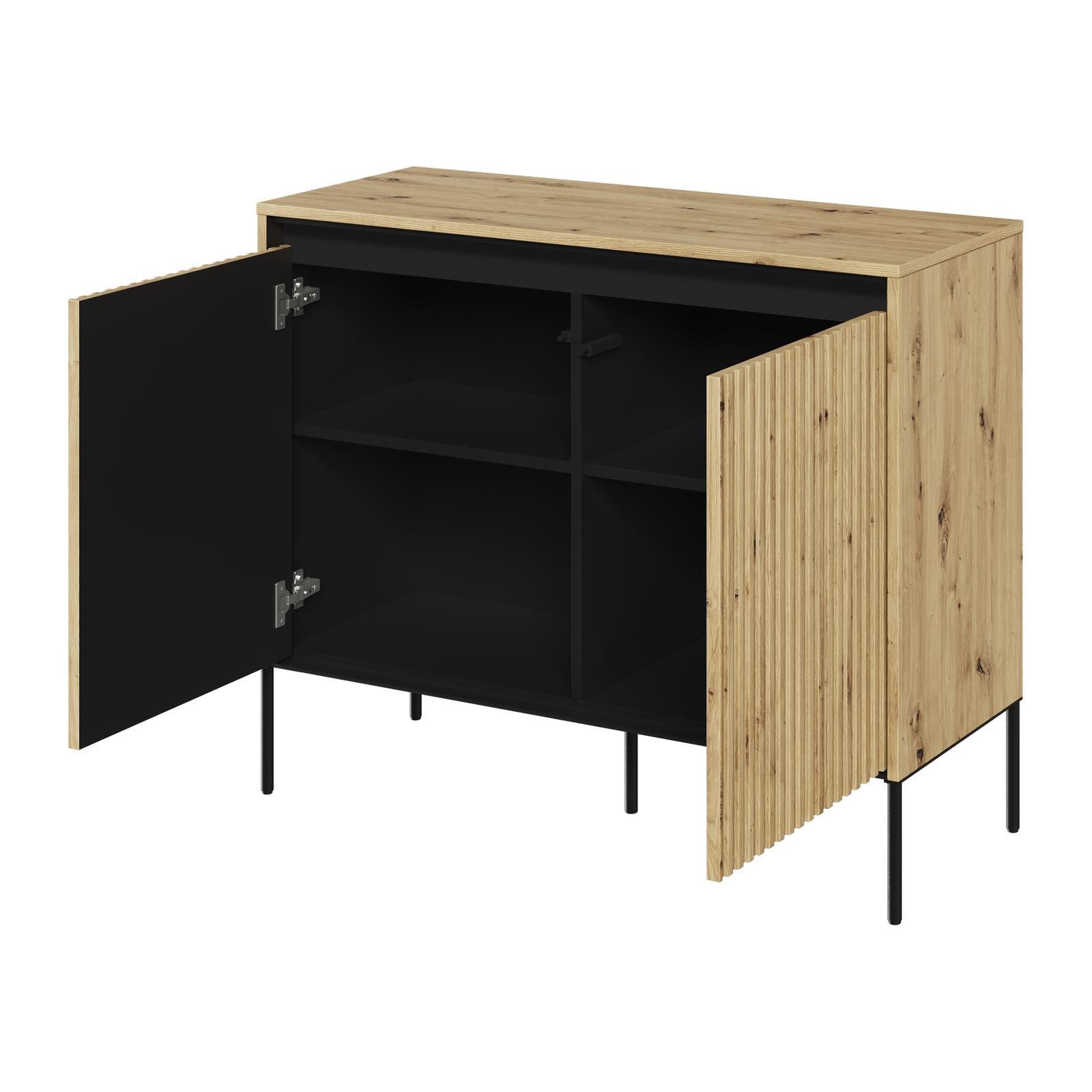 HAUSELEMENT Kommode TREND TR-02, 2 Türen LED-Beleuchtung Sideboard 98 x 83 cm Modern Geriffelt