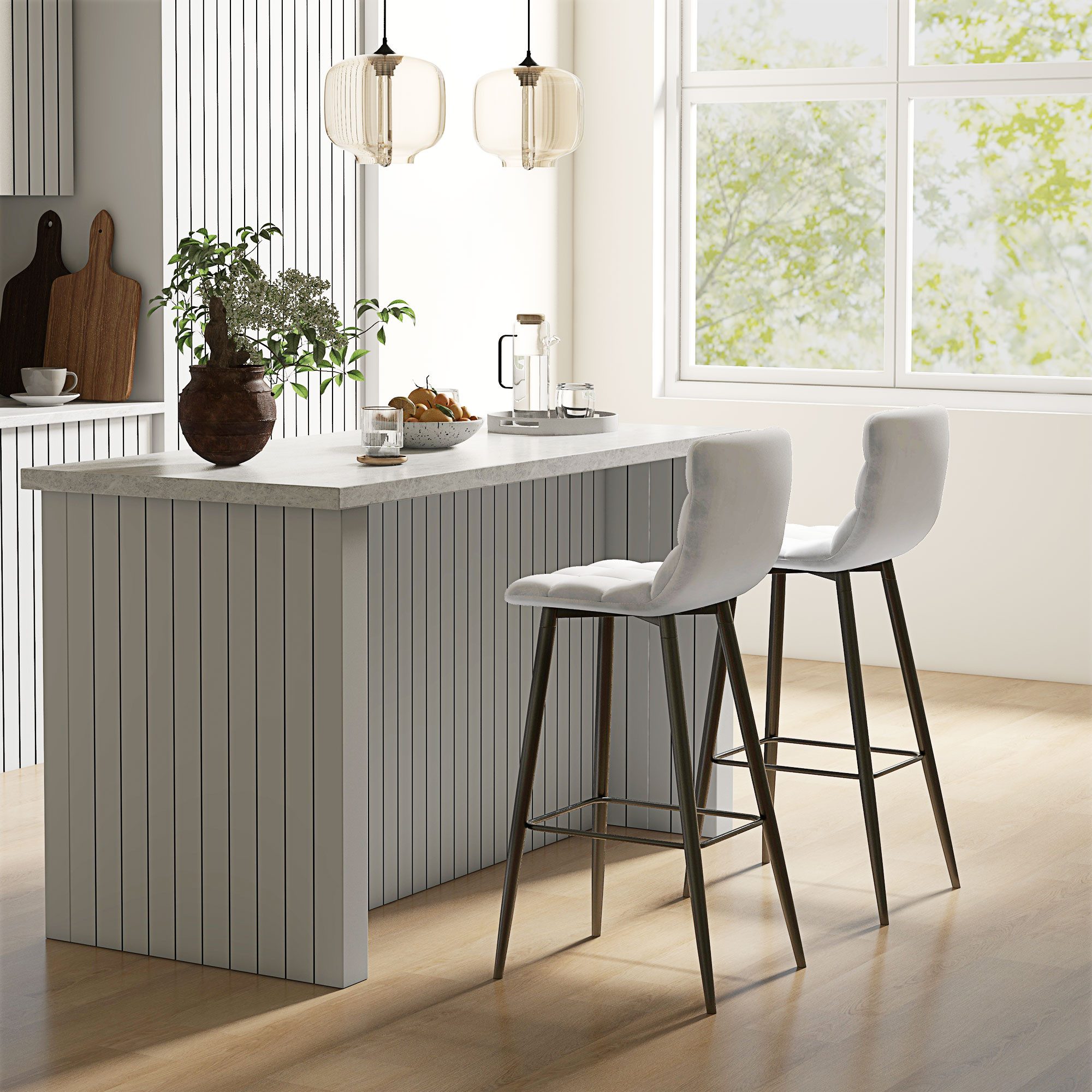 HOMCOM Barhocker 2er-Set, Samt-Bezug, mit Stahlbeinen günstig online kaufen