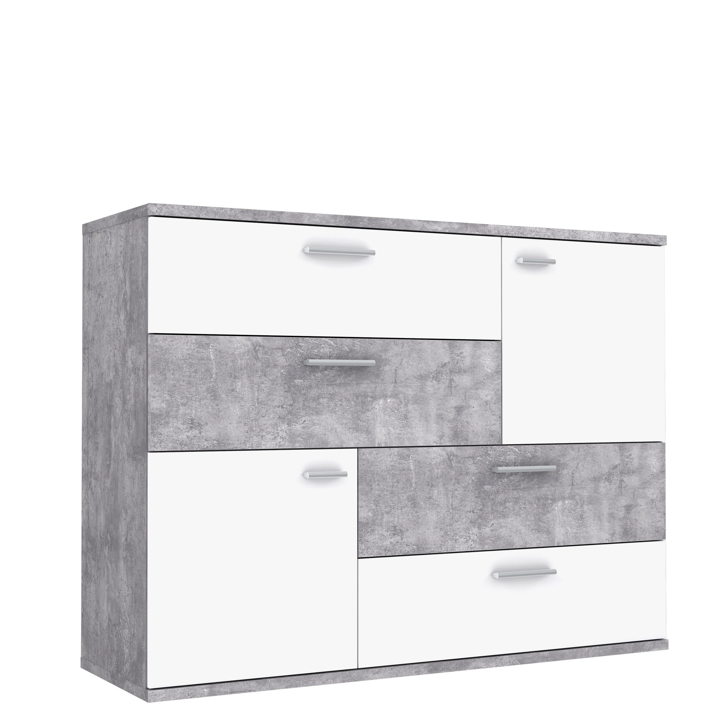 freiraum Sideboard Skive, 4 Schubladen, 2 Türen, in Betonoptik / weiss - 124,9x95,9x41,3cm B/H/T