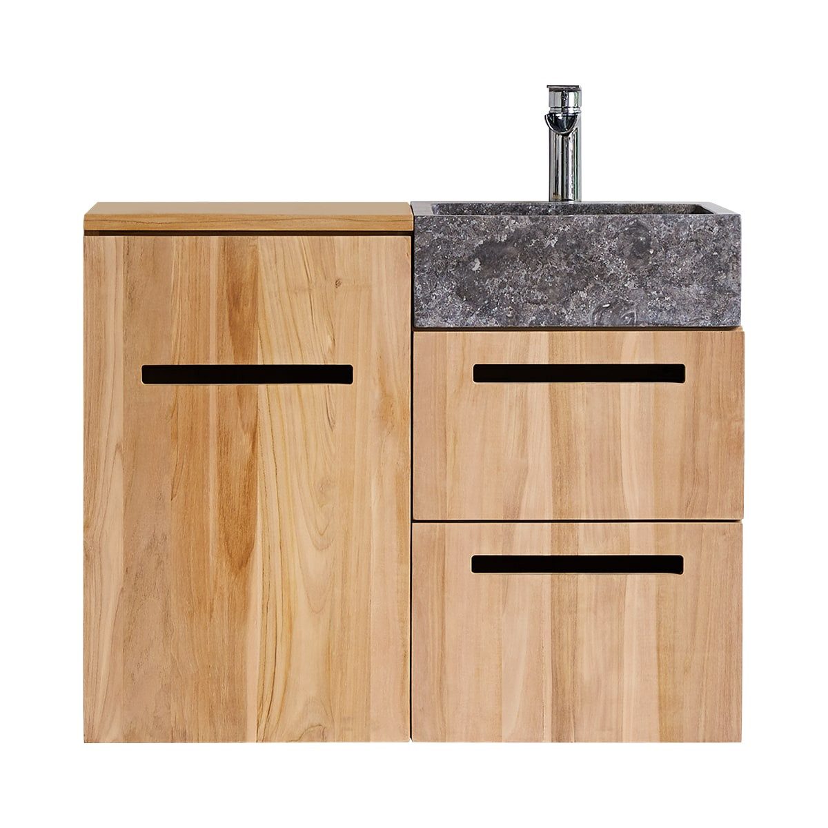 Tikamoon Waschtisch Line Badezimmermöbel aus massivem Teakholz und Marmor 85 cm