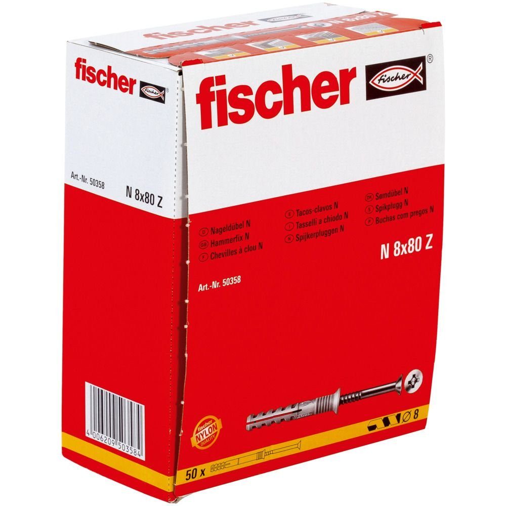 8.0 - Nageldübel Schrauben- N Fischer fischer und mm Stück 50 x Dübel-Set 80