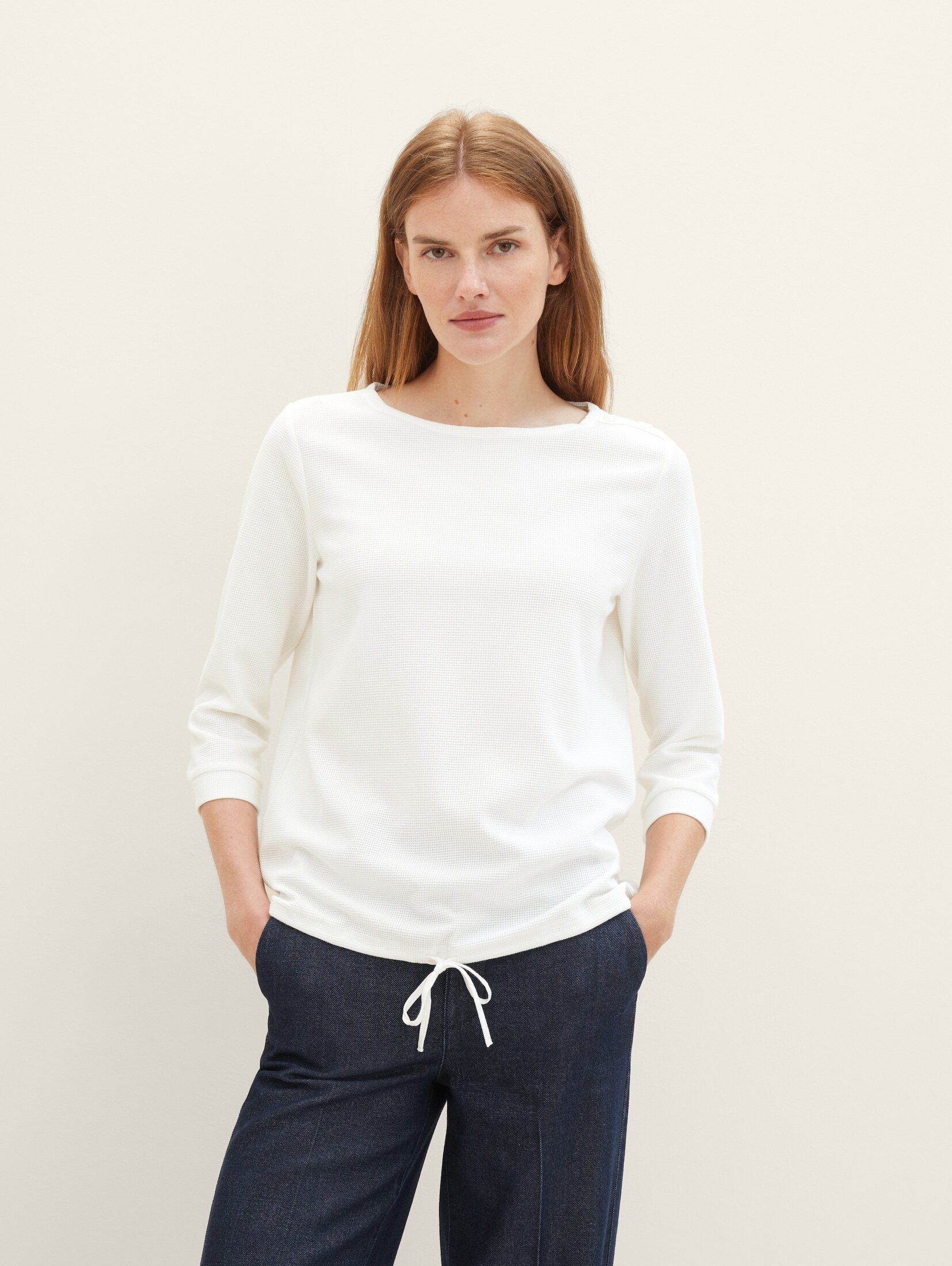 TOM TAILOR T-Shirt T-Shirt mit Knöpfen Whisper White