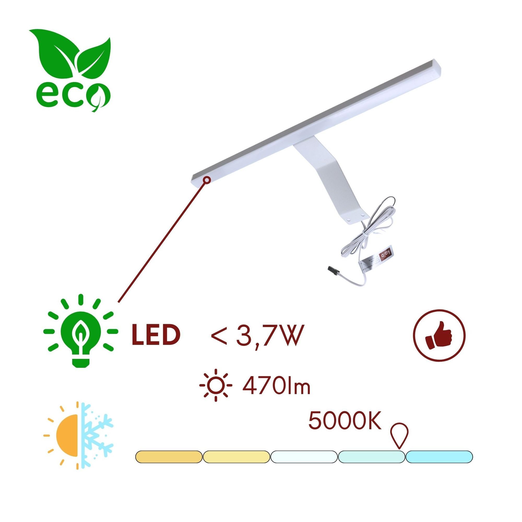 kalb Aufbauleuchte LED Aufbau Spiegelleuchte Lancea 34cm Steckdose & Schalter silbergrau, Mechanischer Schalter, LED, kaltweiß