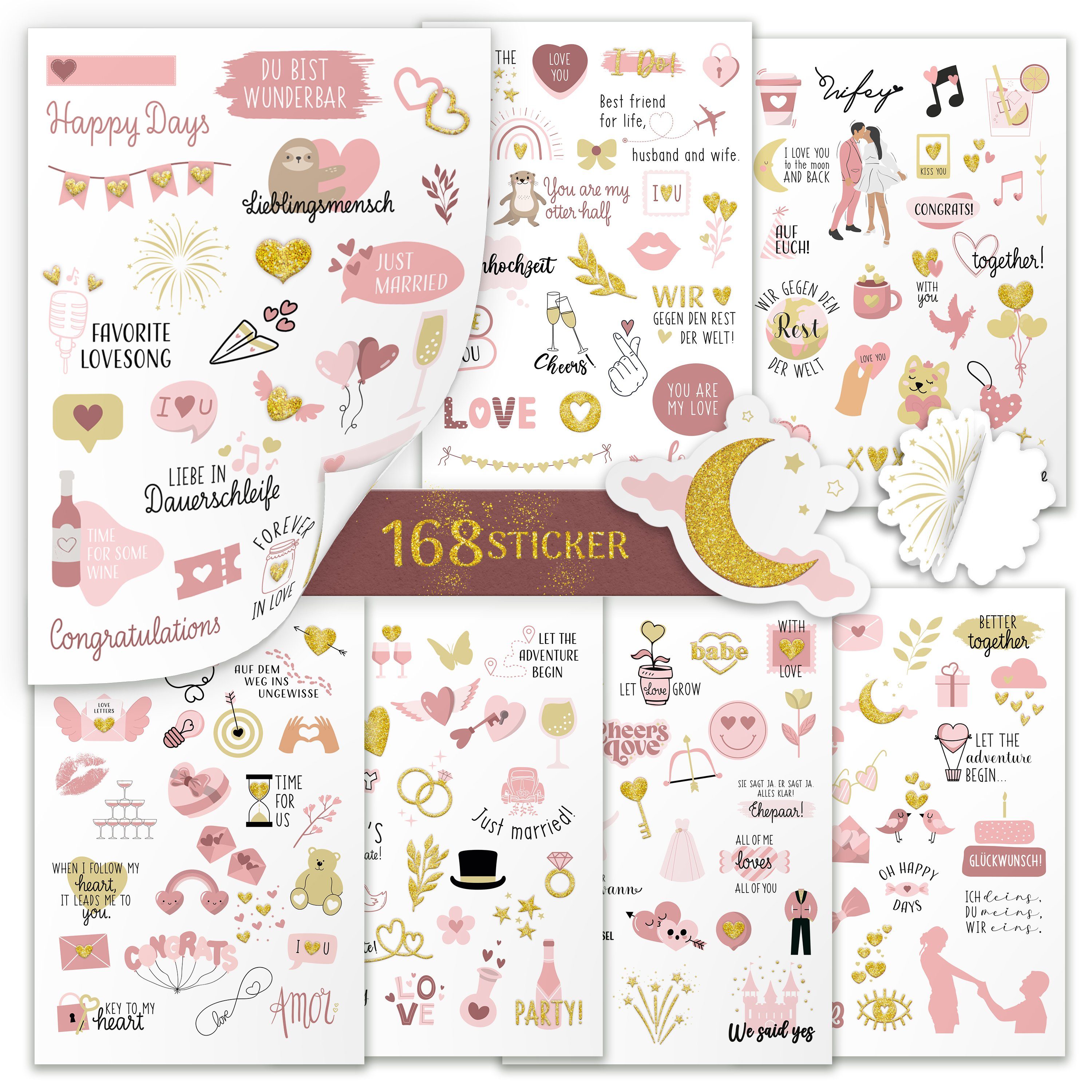 Hochzeitskarte AMARI ® Sticker Hochzeit [168 Motive] - Veredelte Hochzeit Aufkleber