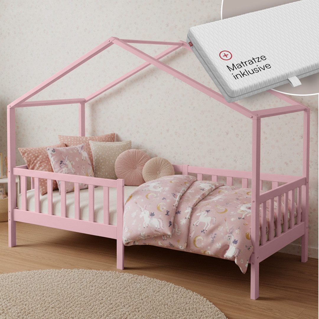 Bellabino Kinderbett Bia mit Rausfallschutz & Lattenrost (rosa, mit Matratz günstig online kaufen