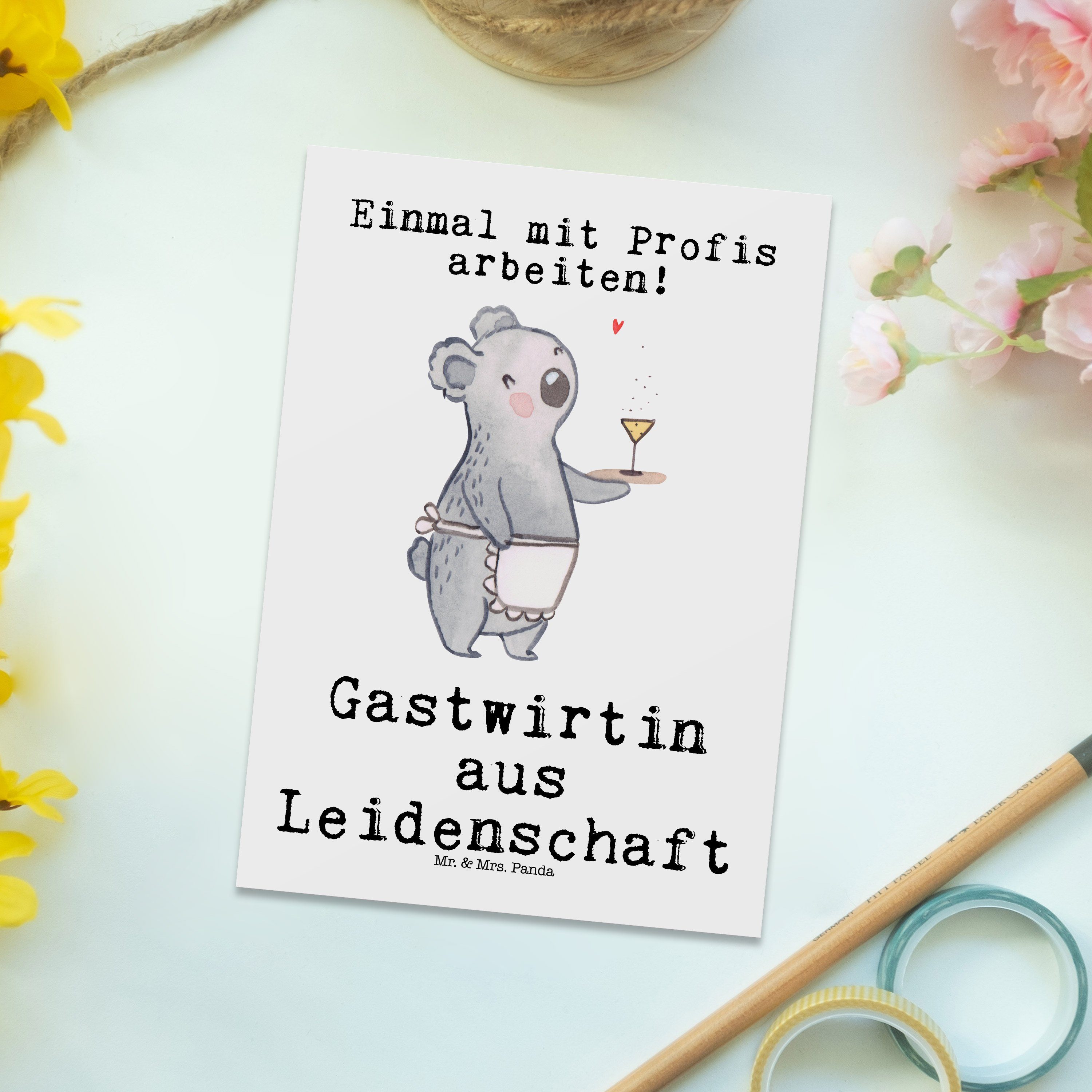 Mr. & Mrs. Panda Leidenschaft - Postkarte Gastwirtin Schenk Geschenk, - Kneipe, cheers, Weiß aus