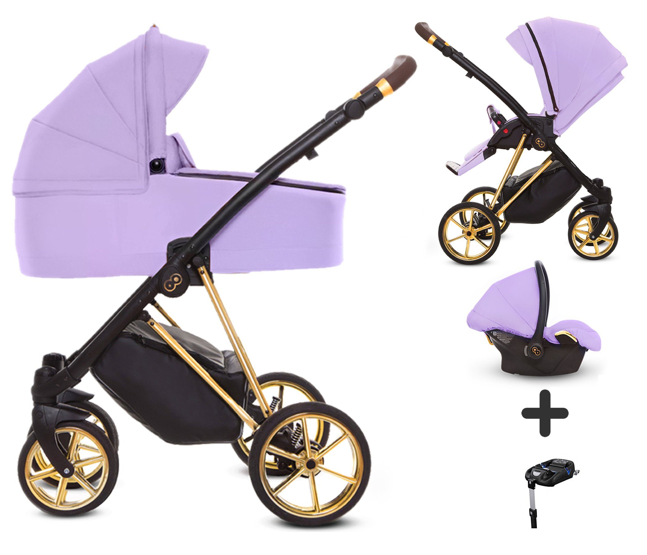 Baby Isofix, | in Kombi-Kinderwagen Musse 4 TPFLiving Ultra, Zubehör-Set Gold Kinderwagen 1 Stoff Lila 1 Gestell Lila, in Babywanne Autositz Gold 4 Gestell Buggy großes