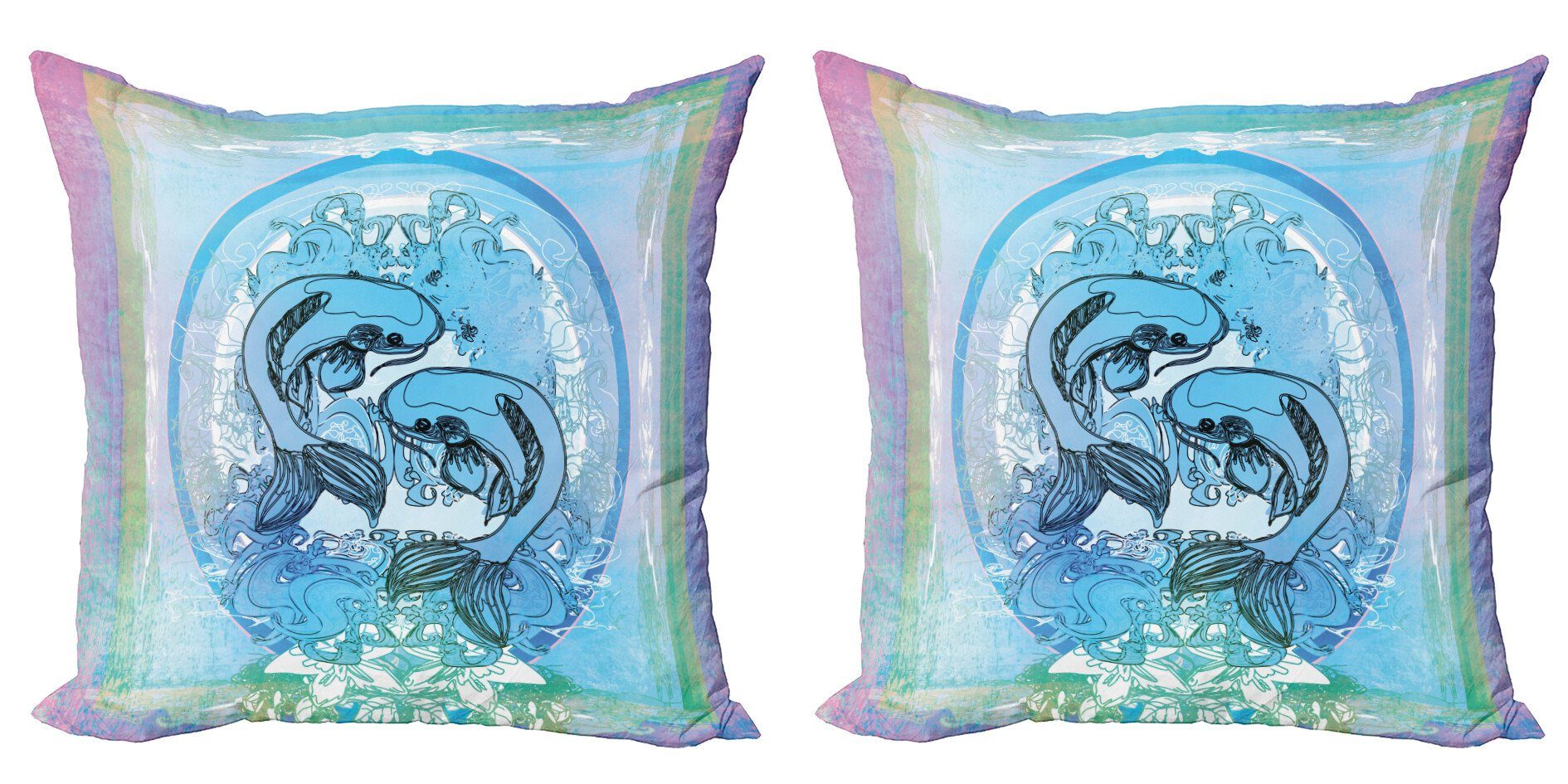 Seeblaue (2 Stück), Japanische Doppelseitiger Digitaldruck, Koi Accent auf Abakuhaus Kissenbezüge Modern Fisch