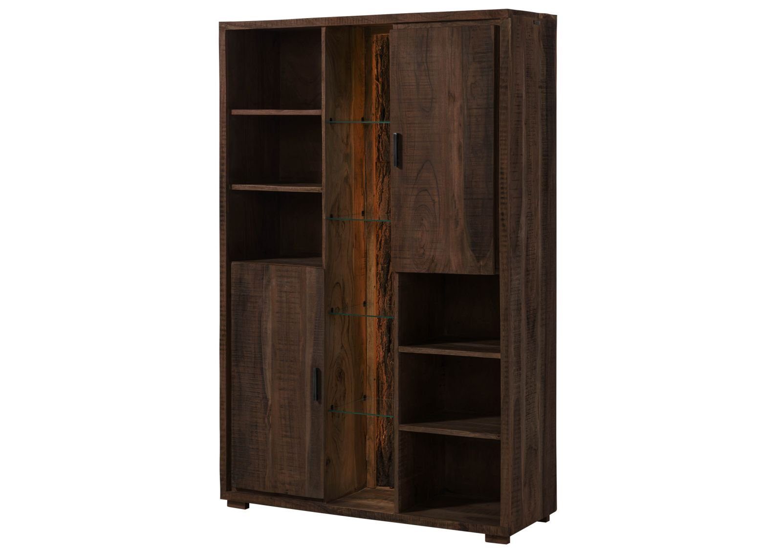 Massivmoebel24 Dreh-/Schwebetürenschrank (Schrank Akazie 118x40x180 dunkelbraun lackiert BARK #201) Schrank Akazie 118x40x180 dunkelbraun lackiert BARK #201