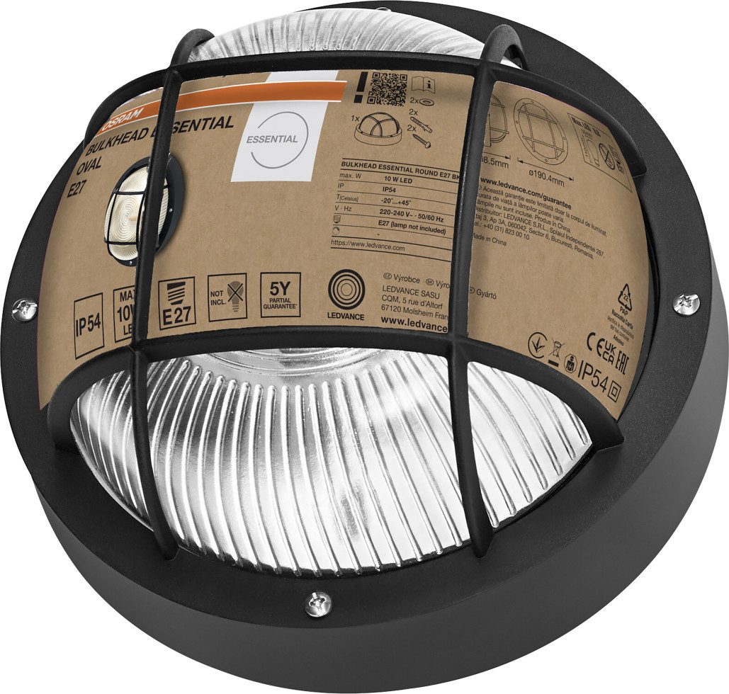 Osram Wandleuchte Osram LED Wandleuchte Bulkhead Essential Round E27, Ohne Leuchtmittel, Nicht dimmbar ohne Bewegungsmelder