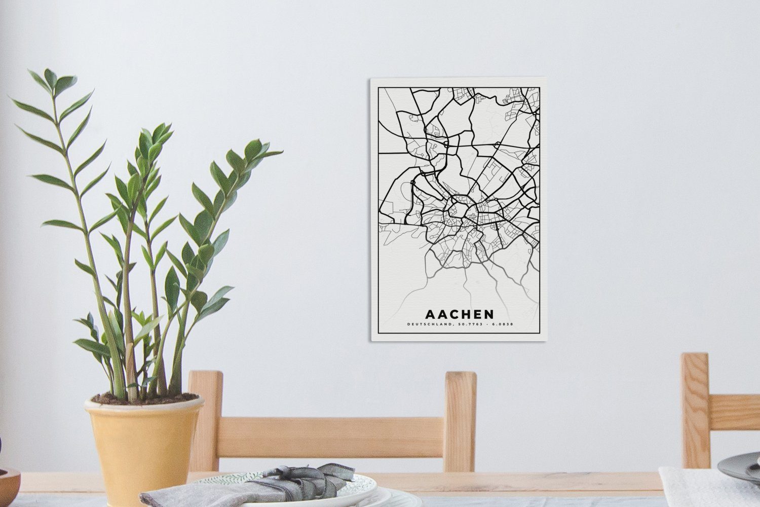 (1 Karte, Gemälde, Stadtplan Leinwandbild St), Aachen fertig Leinwandbild OneMillionCanvasses® inkl. 20x30 bespannt - Zackenaufhänger, - cm Karte -