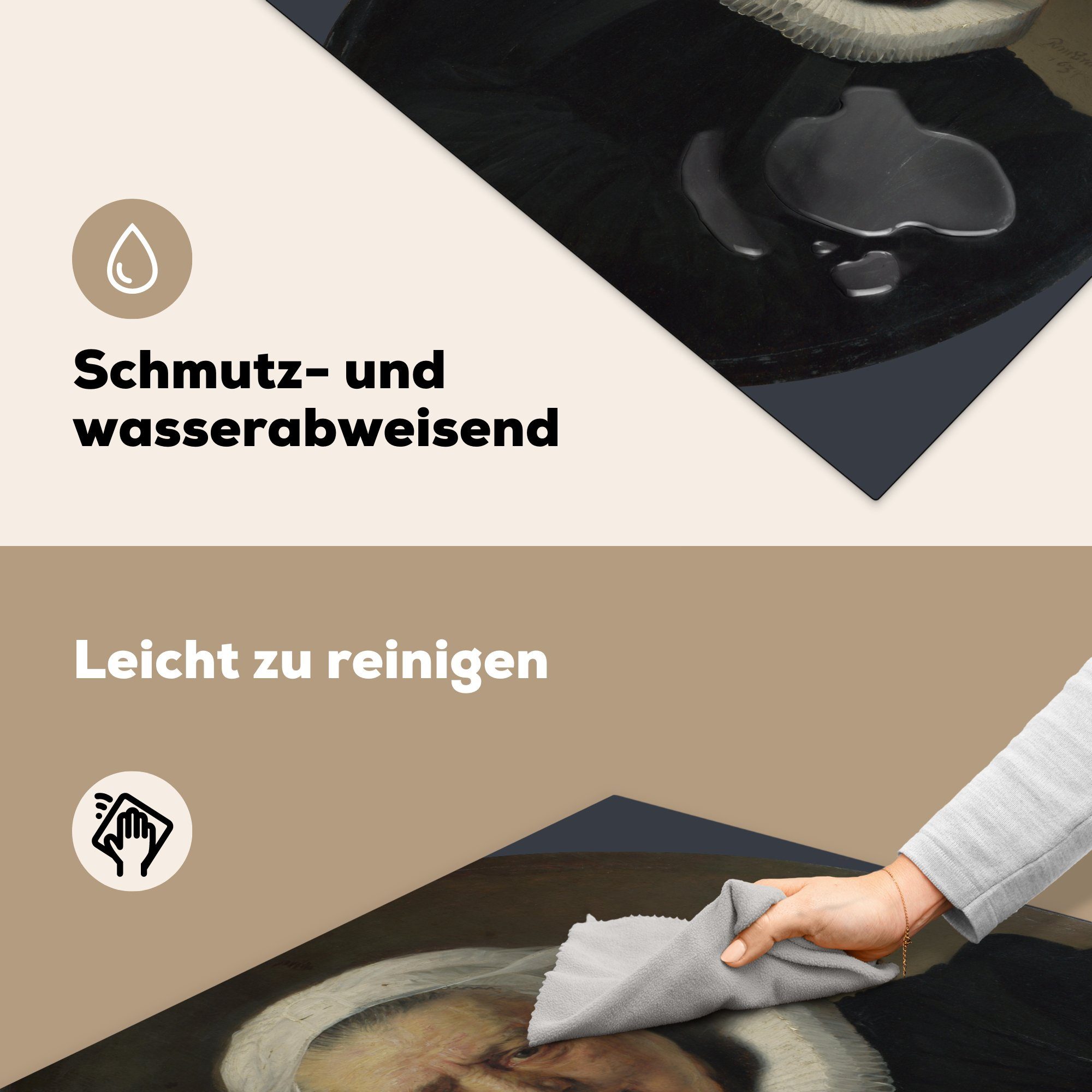 MuchoWow Vinyl, (1 tlg), für Aechje Rijn, 78x78 Claesdr Rembrandt van Porträt cm, Herdblende-/Abdeckplatte - von Ceranfeldabdeckung, Arbeitsplatte küche