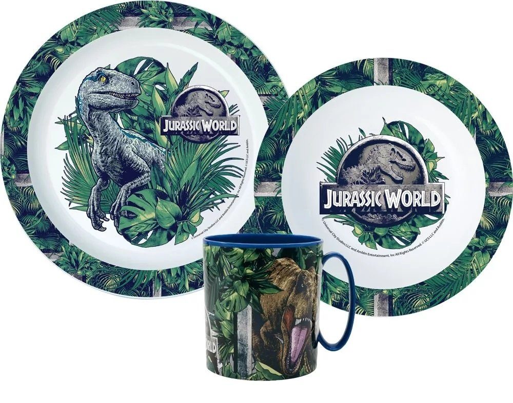 Jurassic World Kindergeschirr-Set Frühstücksset Kinder Rex Dino Geschirr Teller Kindergarten