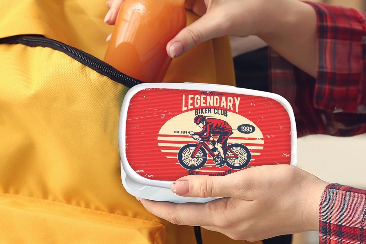 MuchoWow Lunchbox Fahrrad - Radfahrer und und - Brotbox für (2-tlg), weiß Kunststoff, Erwachsene, Retro, für Kinder Brotdose, Jungs Mädchen