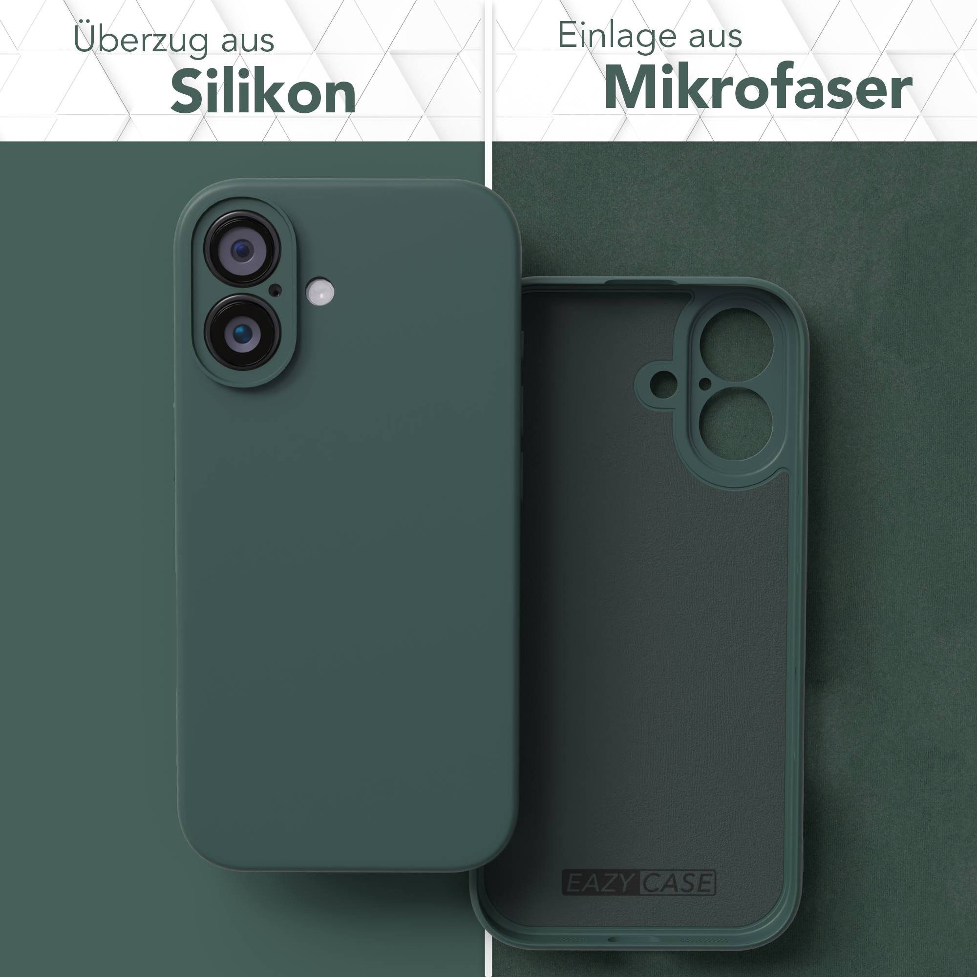 EAZY CASE Handyhülle für Apple iPhone 16 Hülle Silikon 6,1 Zoll, Silikon Schutzhülle mit Kameraschutz kratzfestes Bumper Nachtgrün