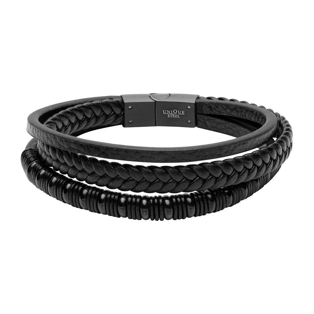 Unique Lederarmband Dreisträngiges Armband aus schwarzem Kunstleder von Unique