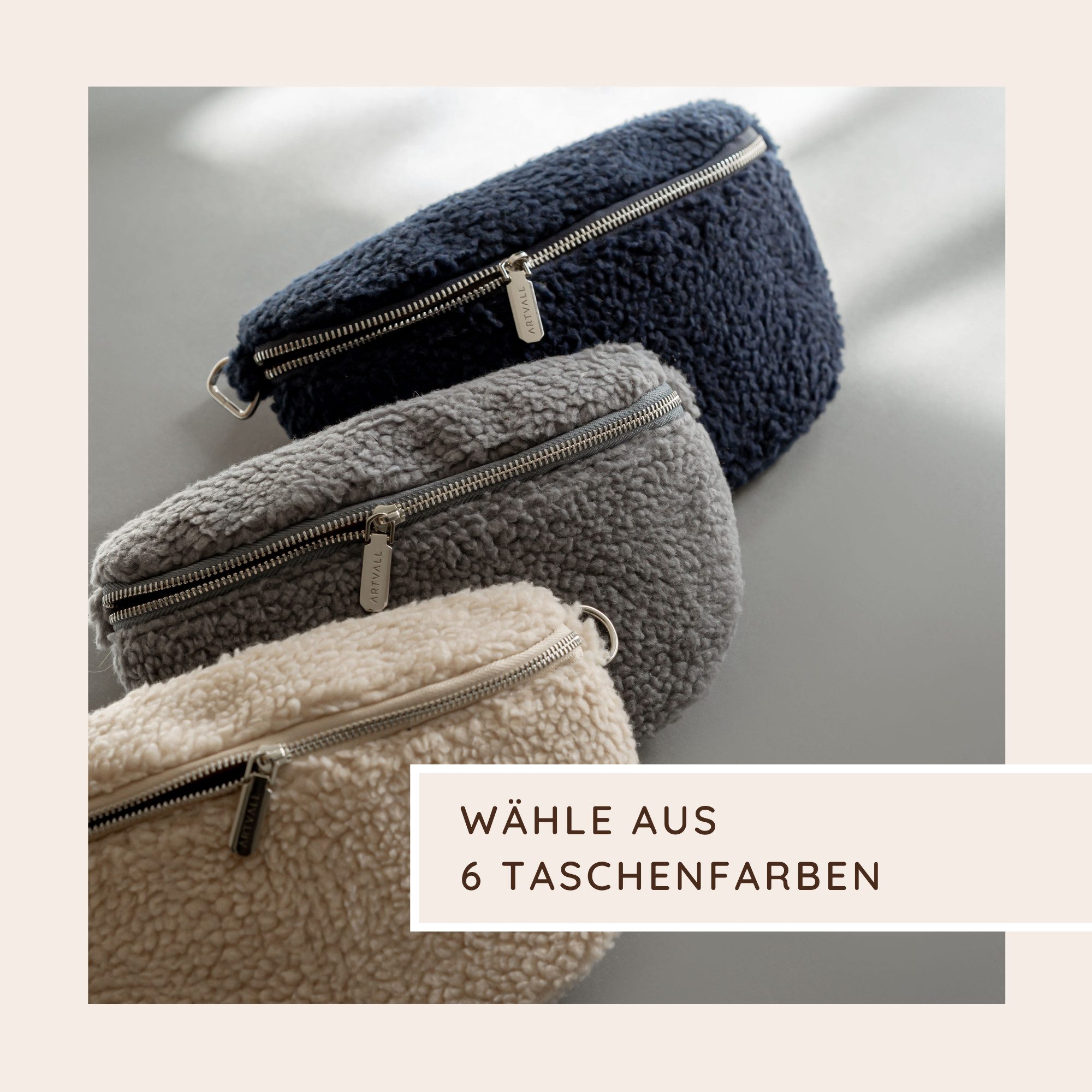 ARTVALL Umhängetasche Teddy Handtasche Damen Bag Brusttasche Minzgrün (Tasche inkl. Taschenband), Bauchtasche Teddytasche mit breitem Band Plüsch Tasche flauschig Klein