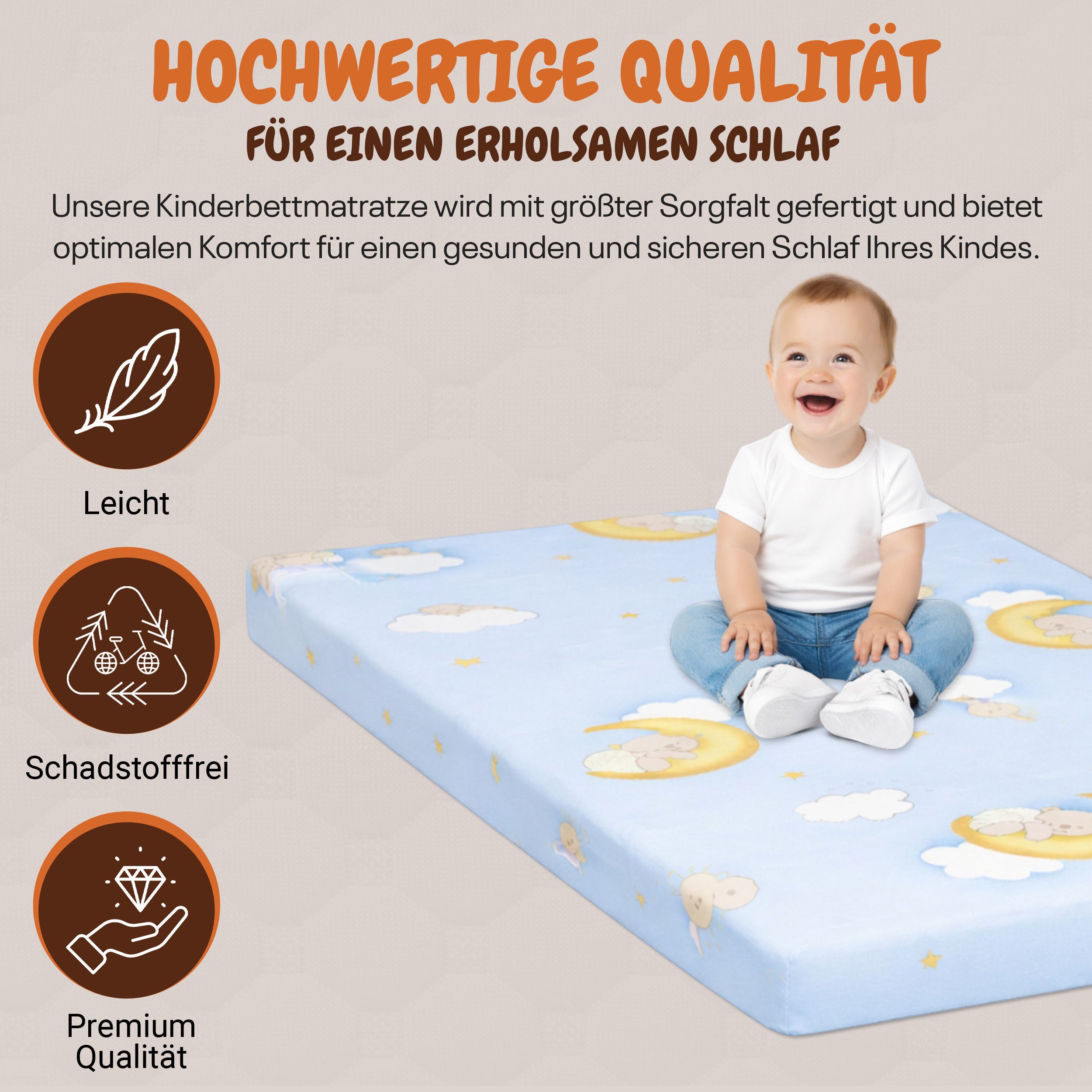 Kindermatratze Babymatratze mit Baumwollbezug, waschbar & rollbar–Allergike günstig online kaufen