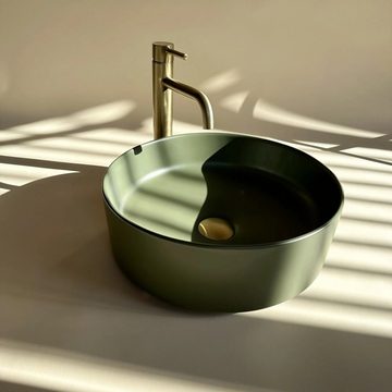 wohnwerk.idee Aufsatzwaschbecken Waschbecken Keramik Sami Grün Terra Orange Matt Ø36cm